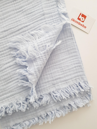 Püsküllü Çift Katlı Müslin Bebek Battaniyesi 120x120