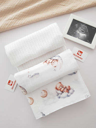 Uyuyan Ayı Müslin Pike 2li Bebek Battaniyesi