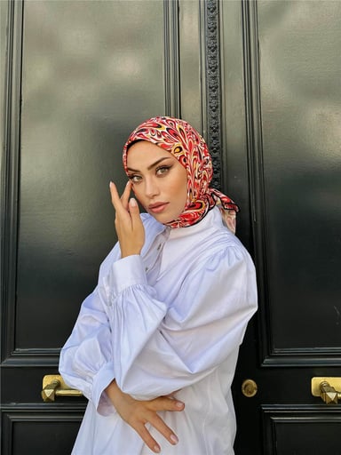 Relax Ebruli Soft Eşarp Kırmızı Beyaz 1147-15
