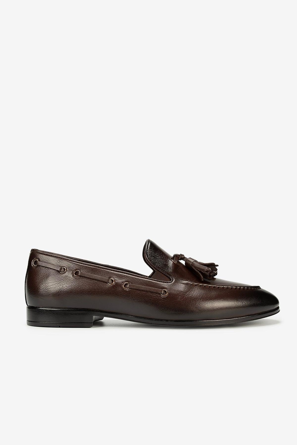 Erkek Deri Püsküllü Klasik Loafer — Kahverengi