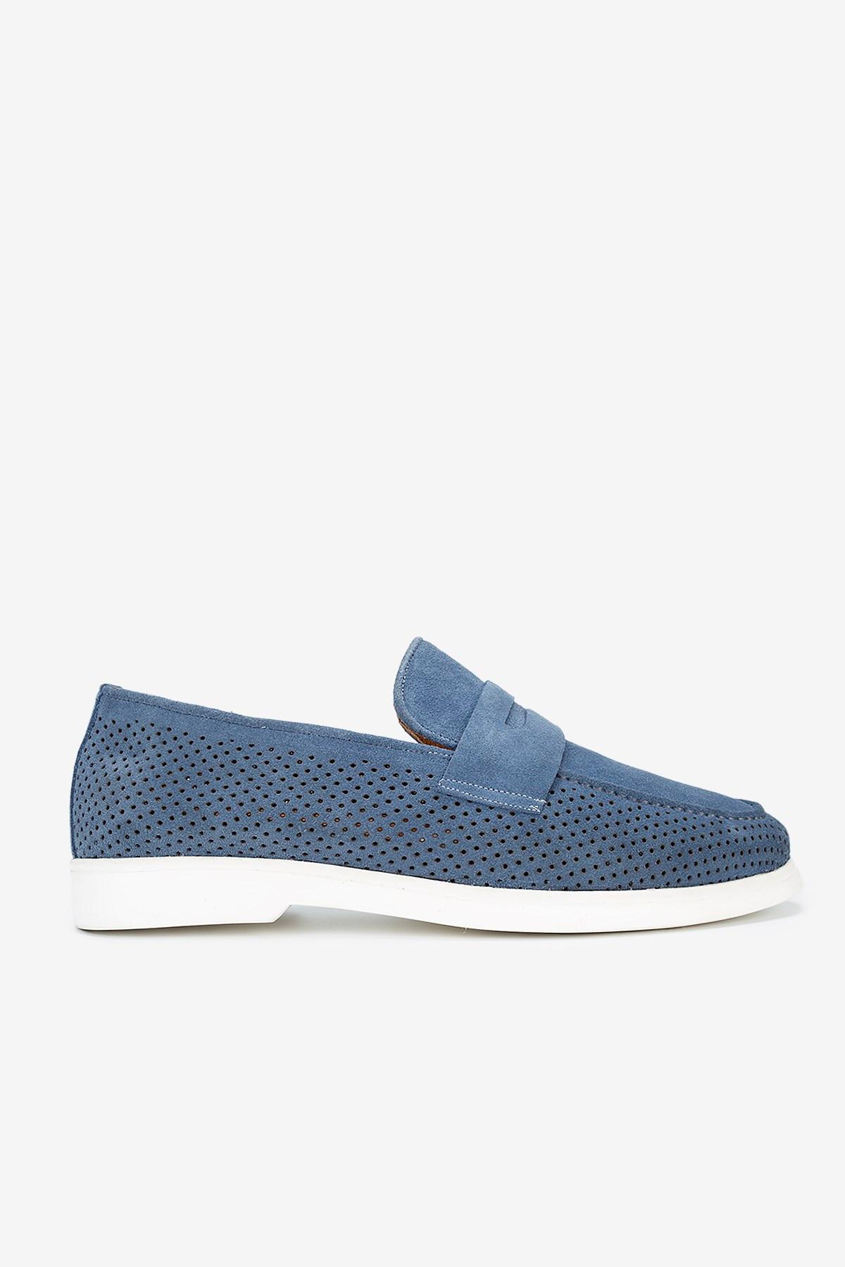 Erkek Süet Penny Günlük Loafer — Mavi