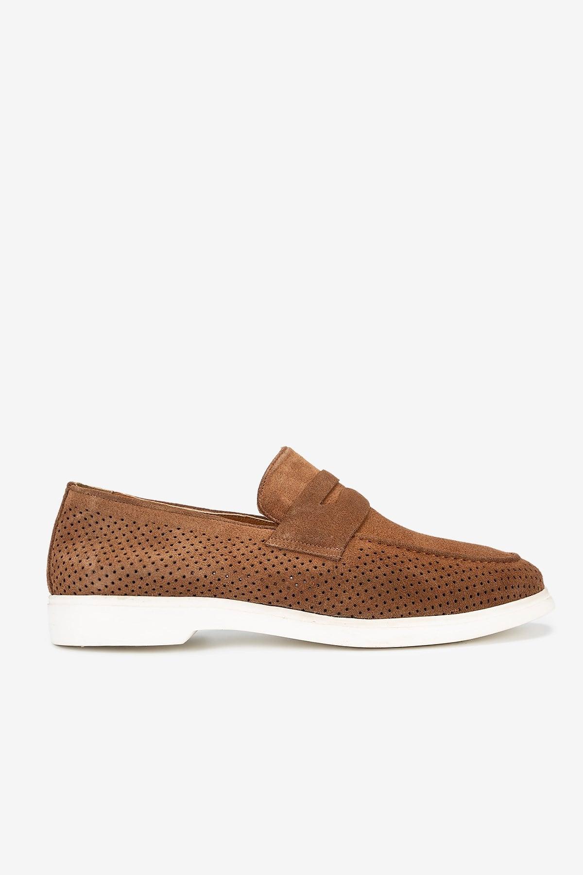 Erkek Süet Penny Günlük Loafer — Taba