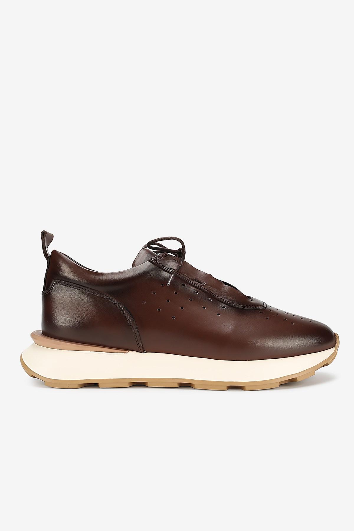 Erkek Deri Eva Tabanlı Retro Sneaker — Kahverengi