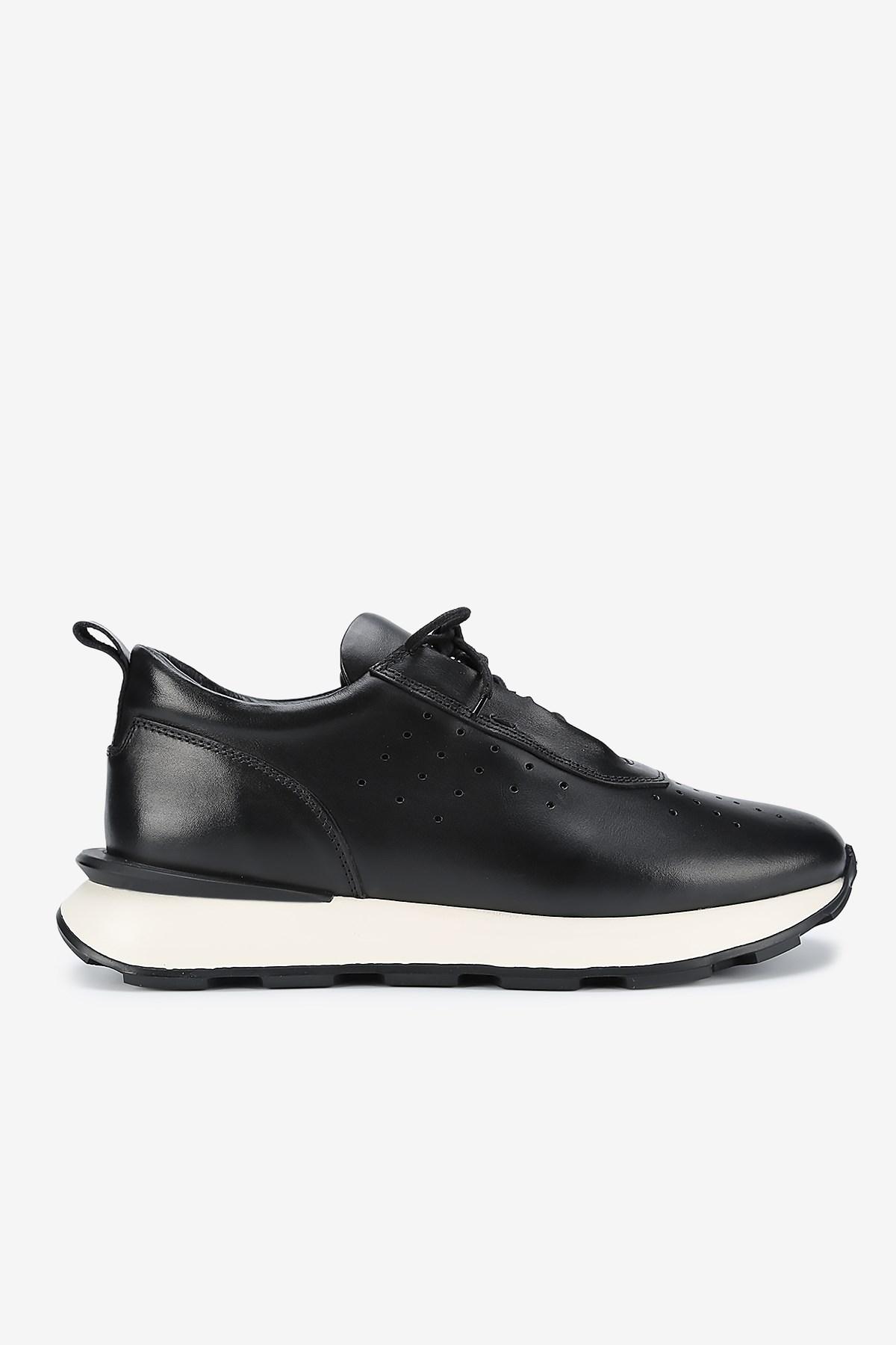 Erkek Deri Eva Tabanlı Retro Sneaker — Siyah