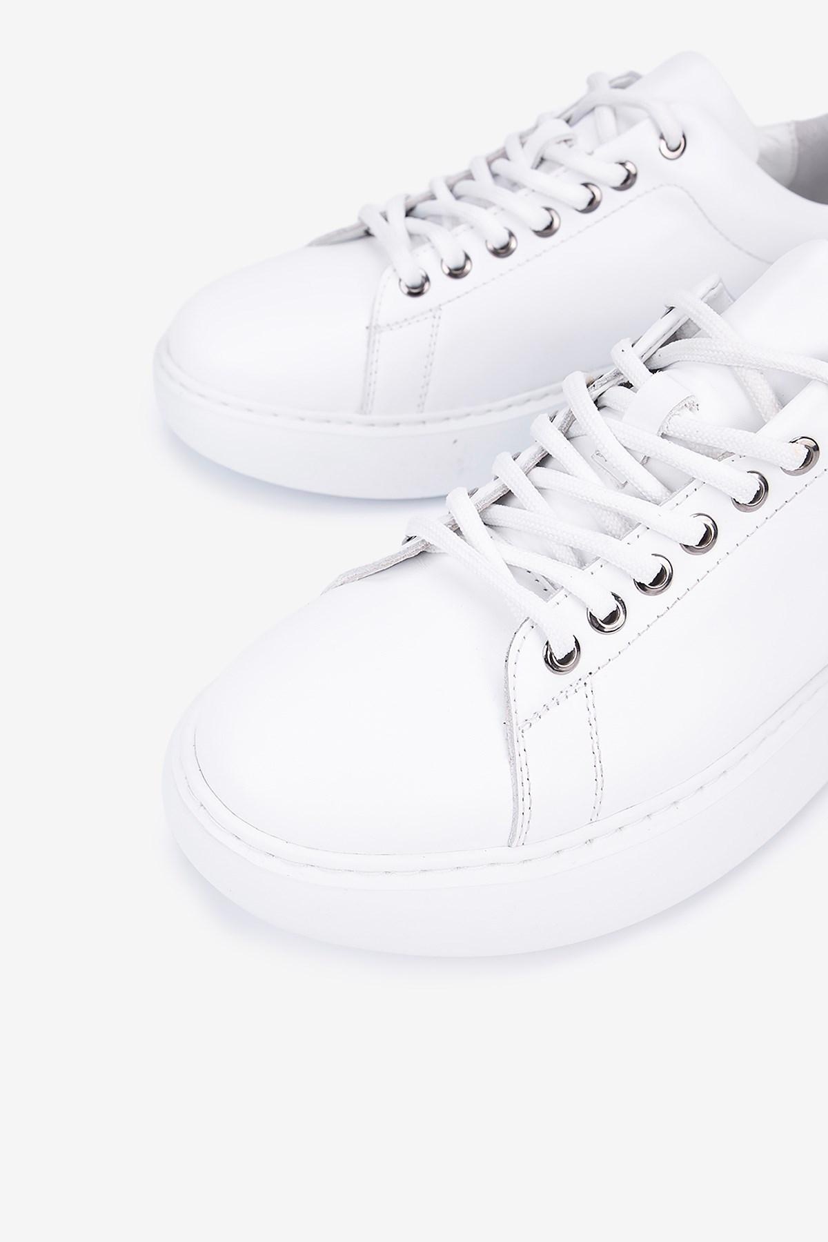 Erkek Deri Eva Tabanlı Bağcıklı Günlük Sneaker — Beyaz · görsel 3