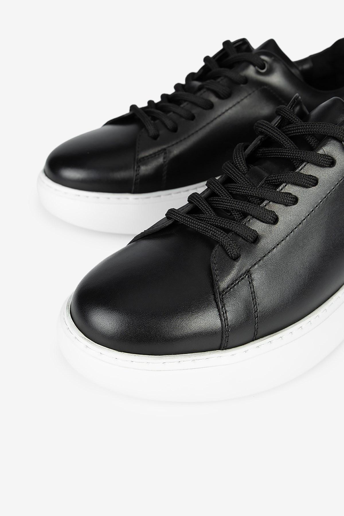 Erkek Deri Eva Tabanlı Bağcıklı Günlük Sneaker — Siyah · görsel 3