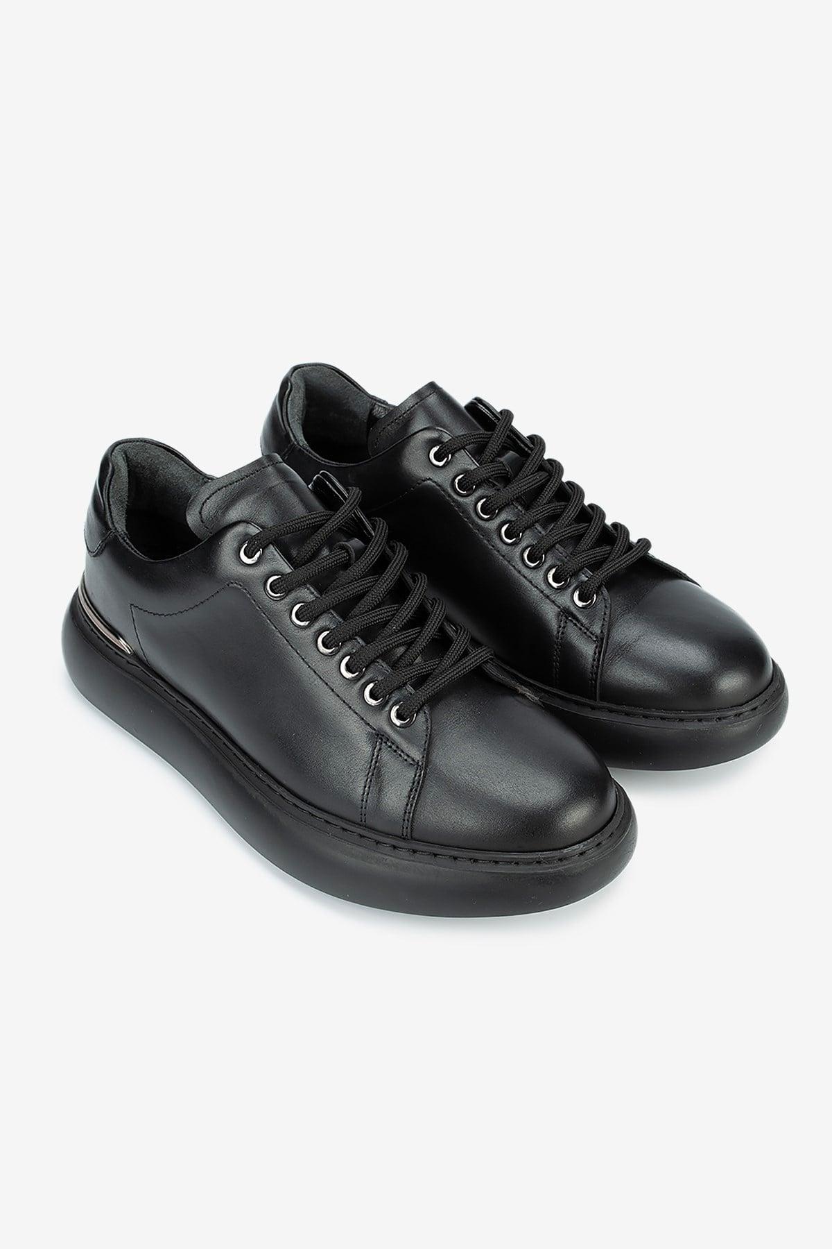 Erkek Deri Bağcıklı Günlük Sneaker — Siyah · görsel 2