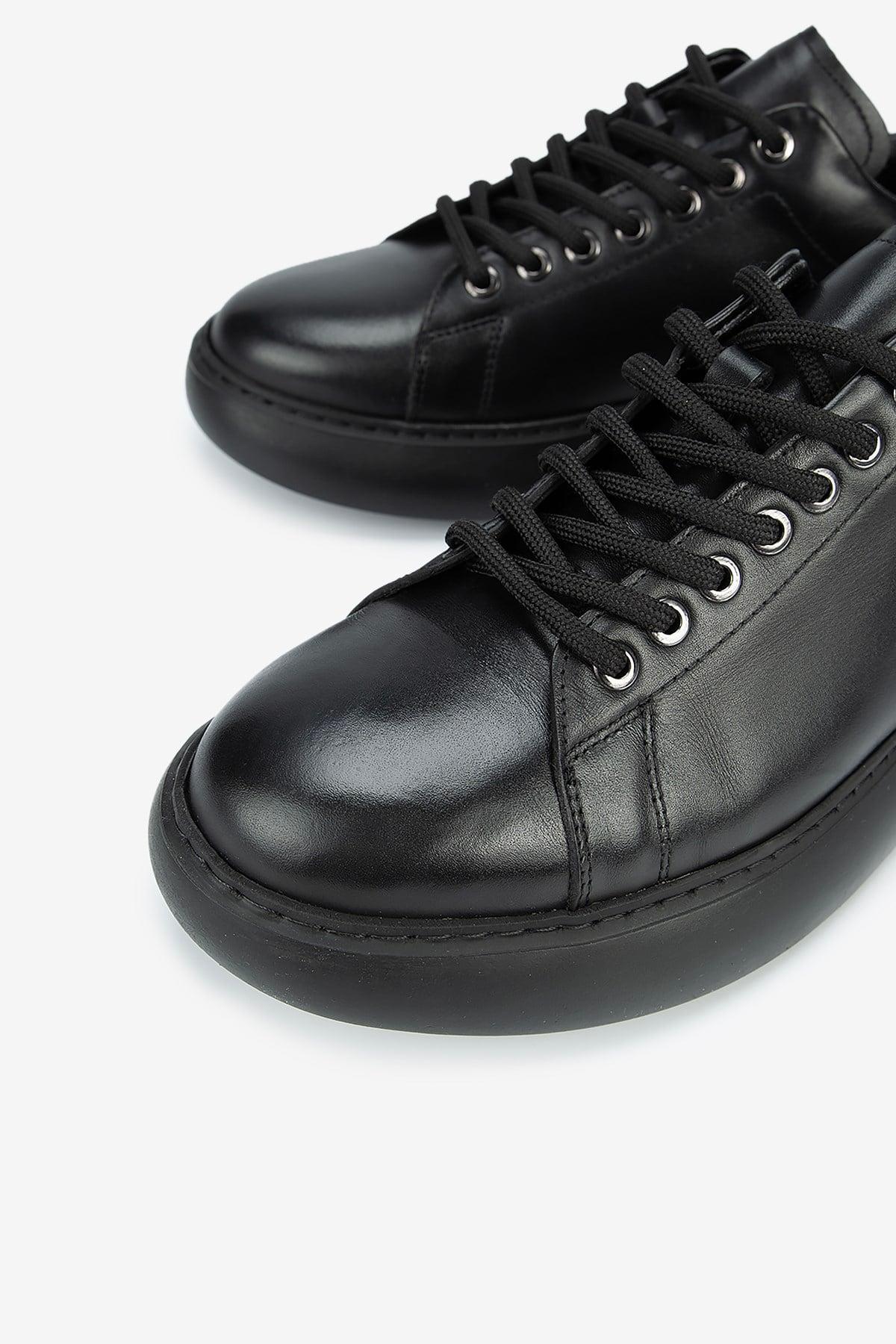 Erkek Deri Bağcıklı Günlük Sneaker — Siyah · görsel 3