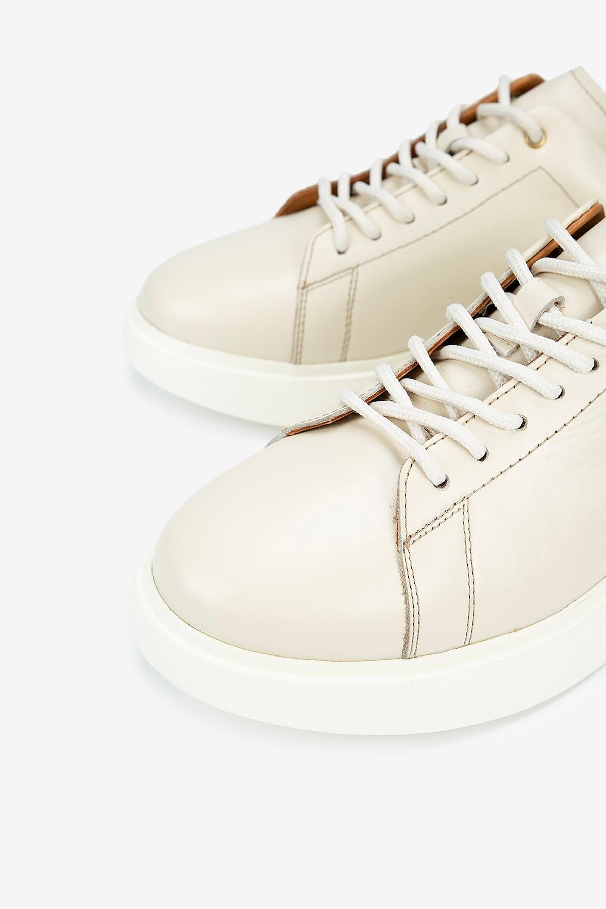 Erkek Deri Bağcıklı Günlük Sneaker — Bej · görsel 3