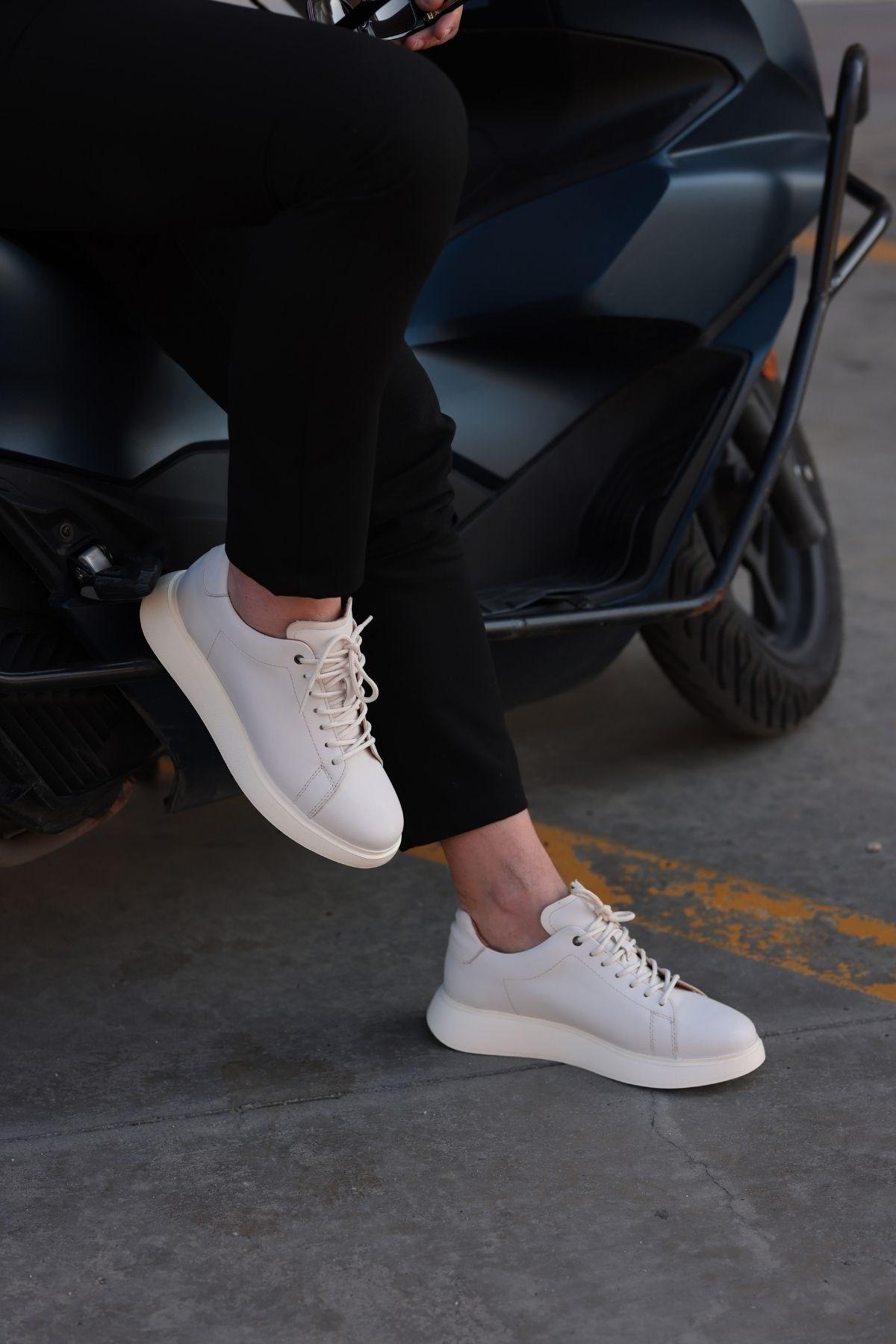Erkek Deri Bağcıklı Günlük Sneaker — Bej · görsel 5