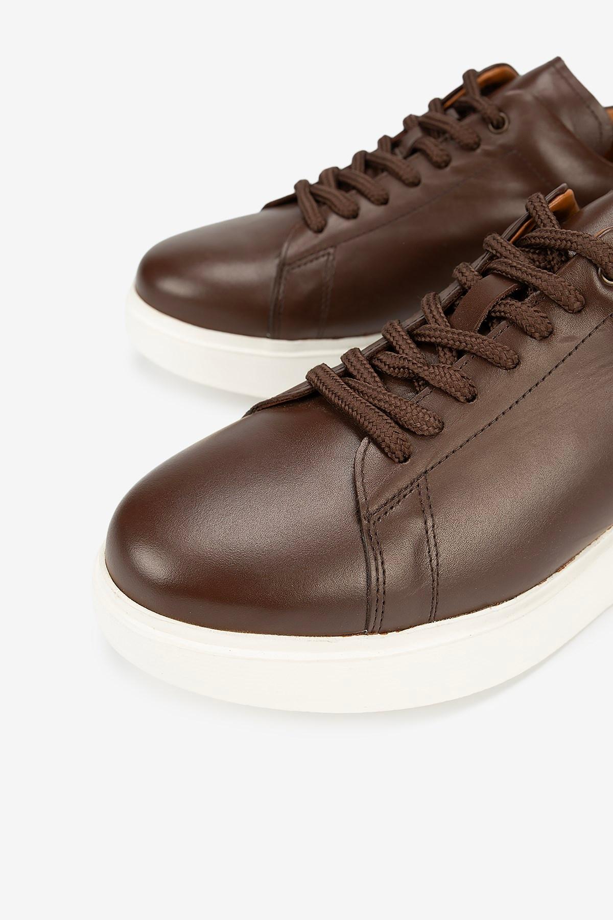 Erkek Deri Bağcıklı Günlük Sneaker — Kahverengi · görsel 3