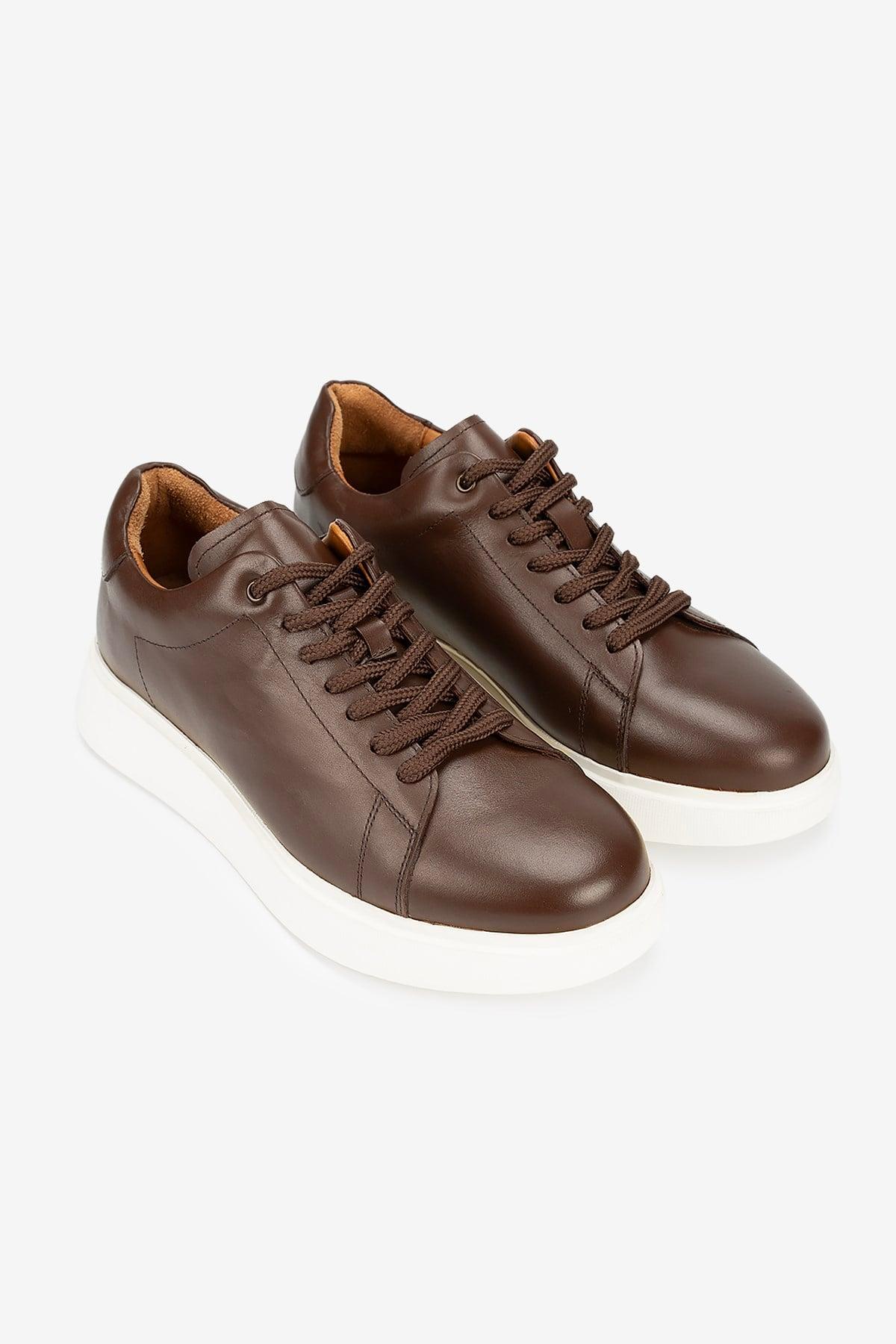 Erkek Deri Bağcıklı Günlük Sneaker — Kahverengi · görsel 2