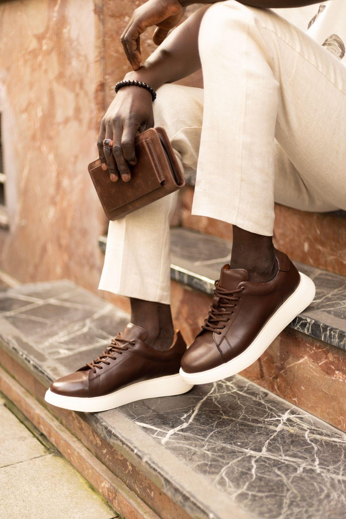 Erkek Deri Bağcıklı Günlük Sneaker — Kahverengi · görsel 5