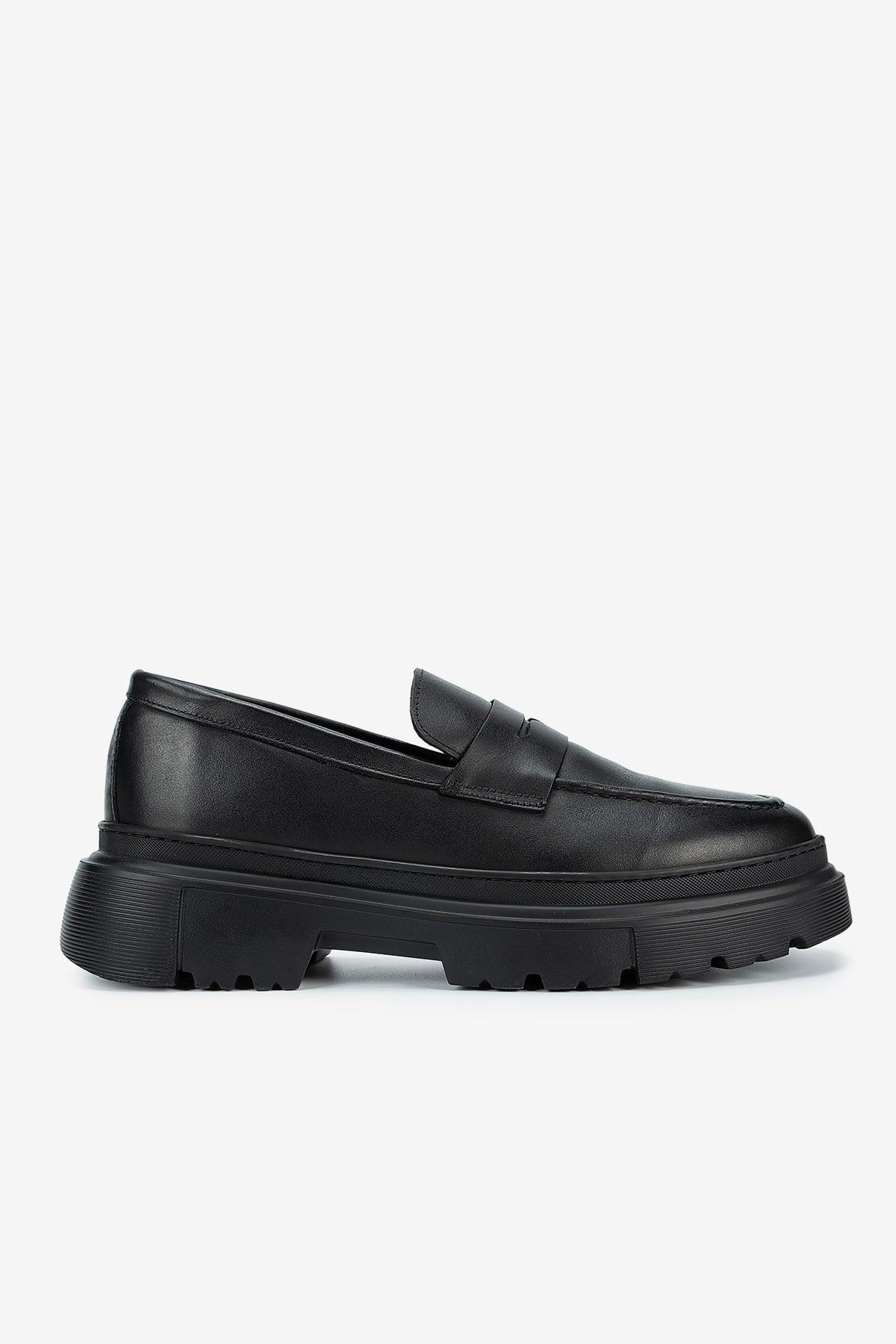 Erkek Deri Eva Tabanlı Bantlı Klasik Loafer — Siyah