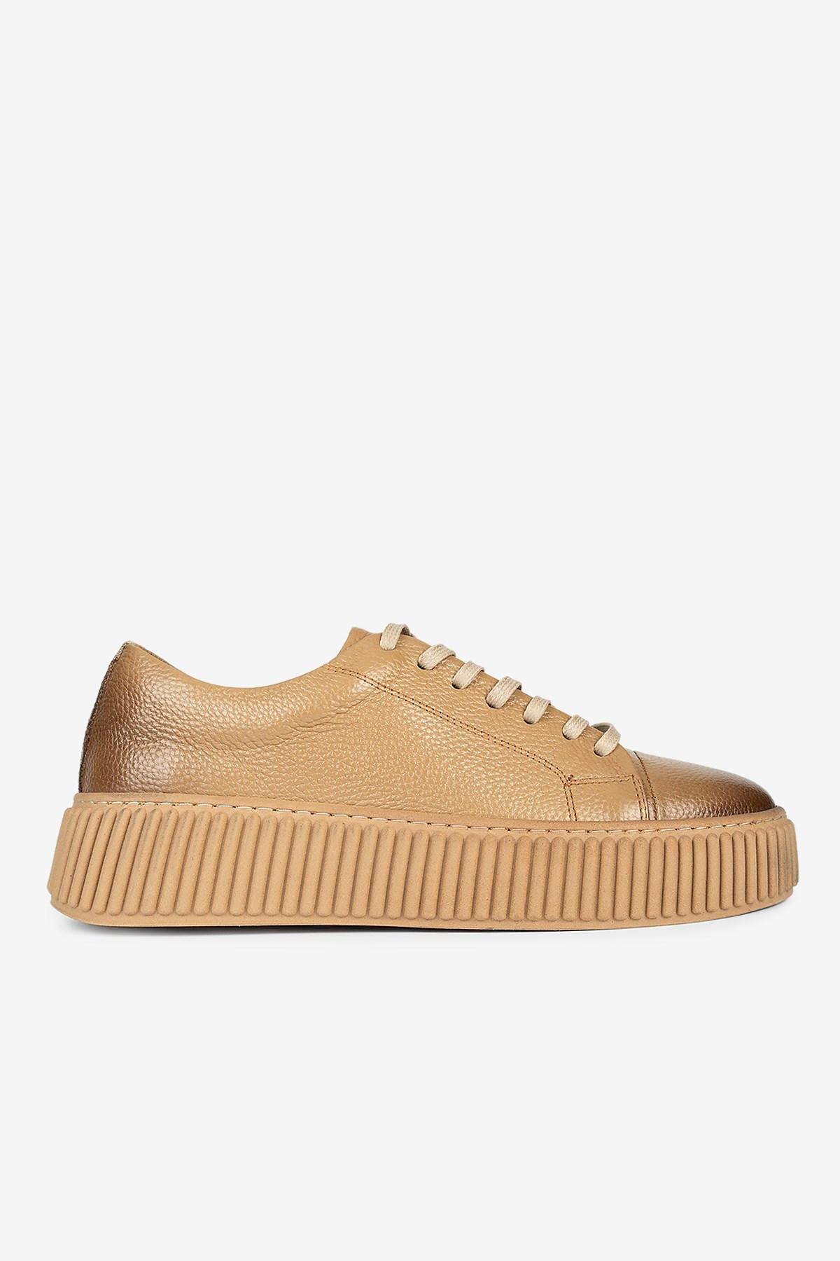 Erkek Floter Deri Kalın Tabanlı Bağcıklı Günlük Sneaker — Koyu Taba