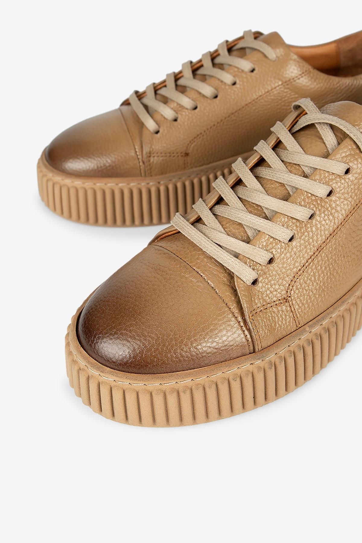 Erkek Floter Deri Kalın Tabanlı Bağcıklı Günlük Sneaker — Koyu Taba · görsel 3