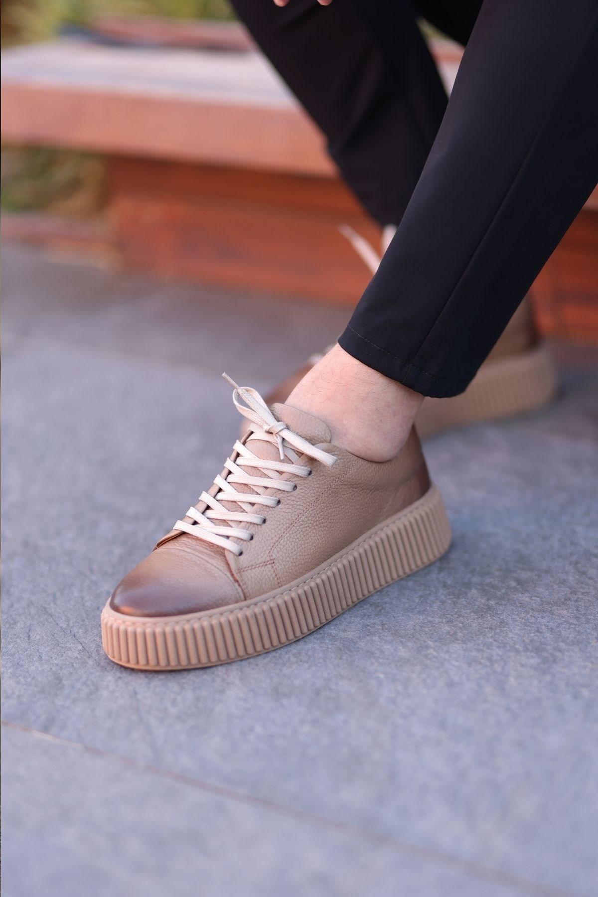 Erkek Floter Deri Kalın Tabanlı Bağcıklı Günlük Sneaker — Koyu Taba · görsel 5