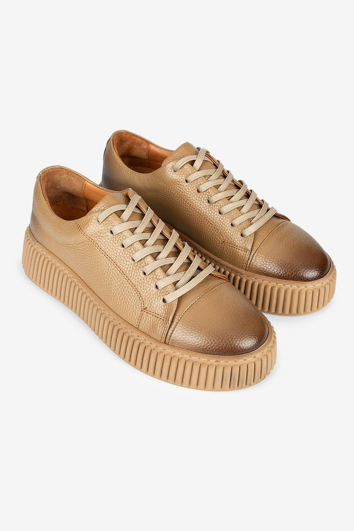Erkek Floter Deri Kalın Tabanlı Bağcıklı Günlük Sneaker — Koyu Taba · görsel 2