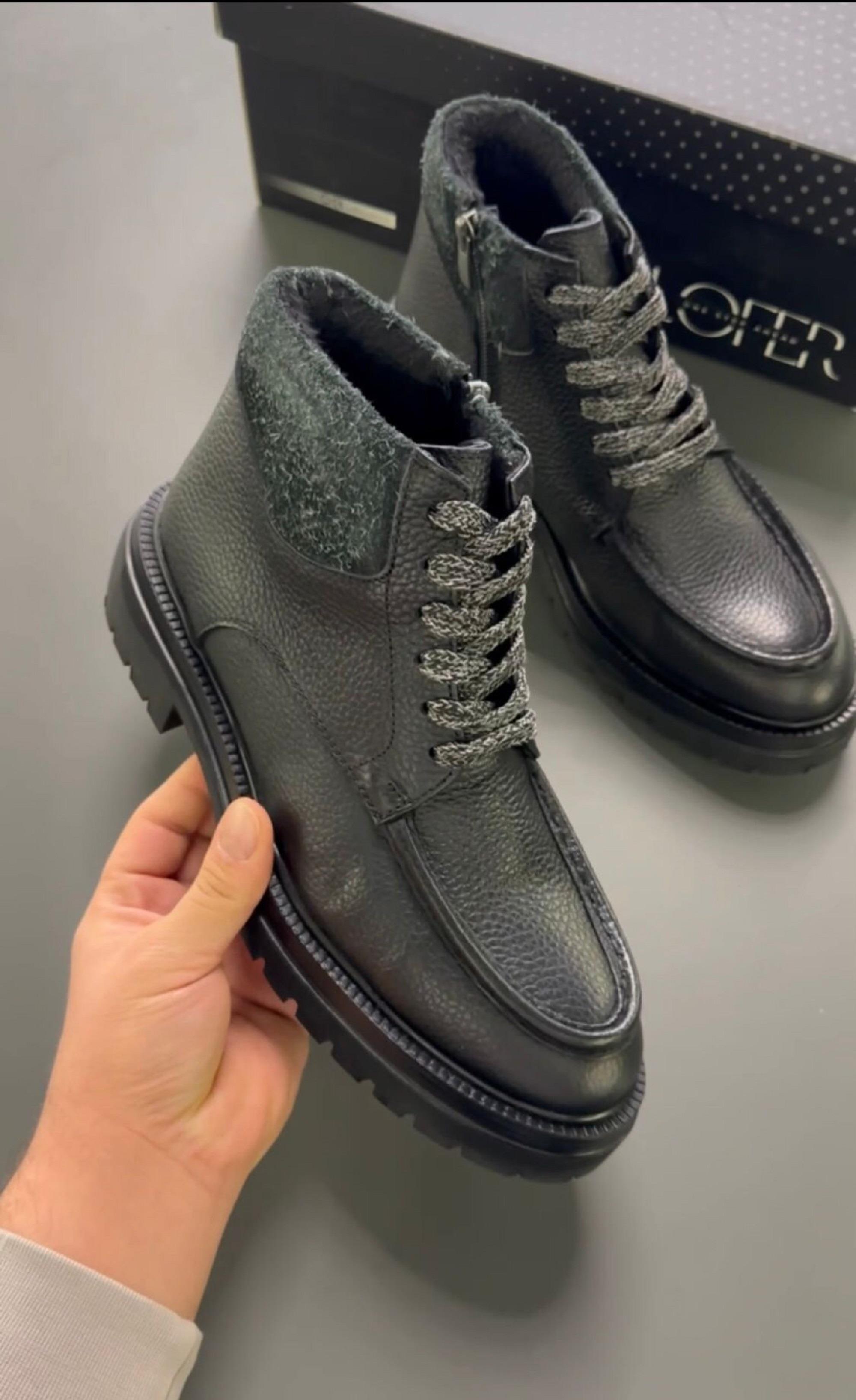 Erkek Floter Deri Bağcıklı Postal Bot — Siyah
