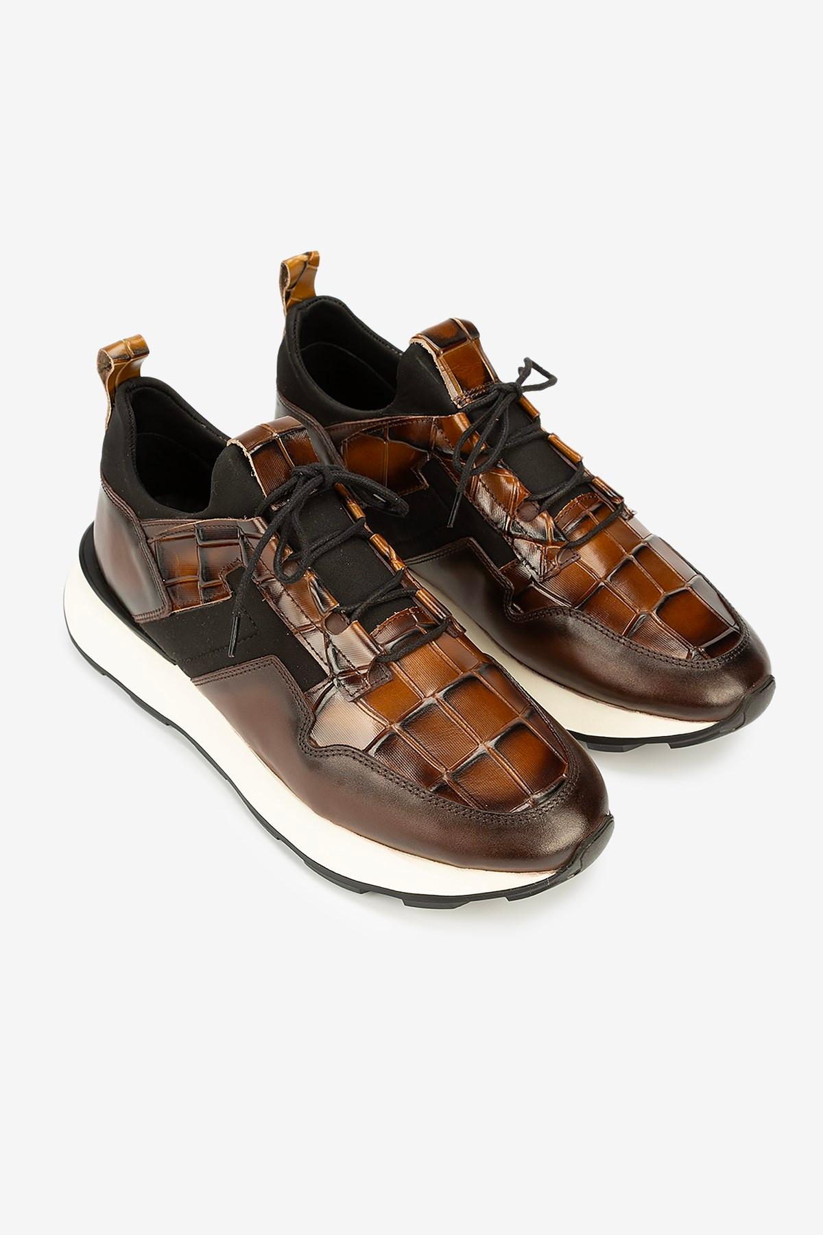 Erkek Kroko Desenli Deri Eva Tabanlı Retro Sneaker — Kahverengi · görsel 2