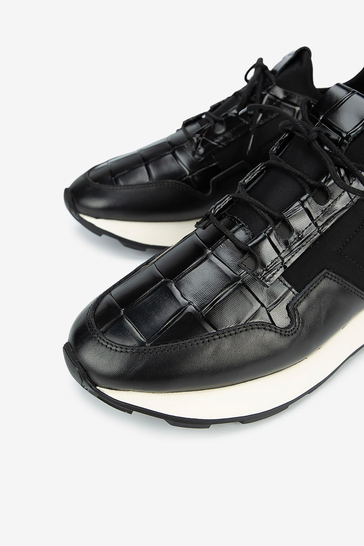 Erkek Kroko Desenli Deri Eva Tabanlı Retro Sneaker — Siyah · görsel 3
