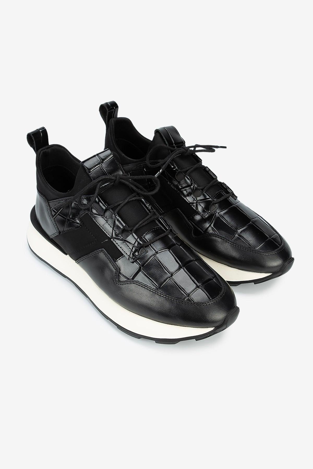 Erkek Kroko Desenli Deri Eva Tabanlı Retro Sneaker — Siyah · görsel 2