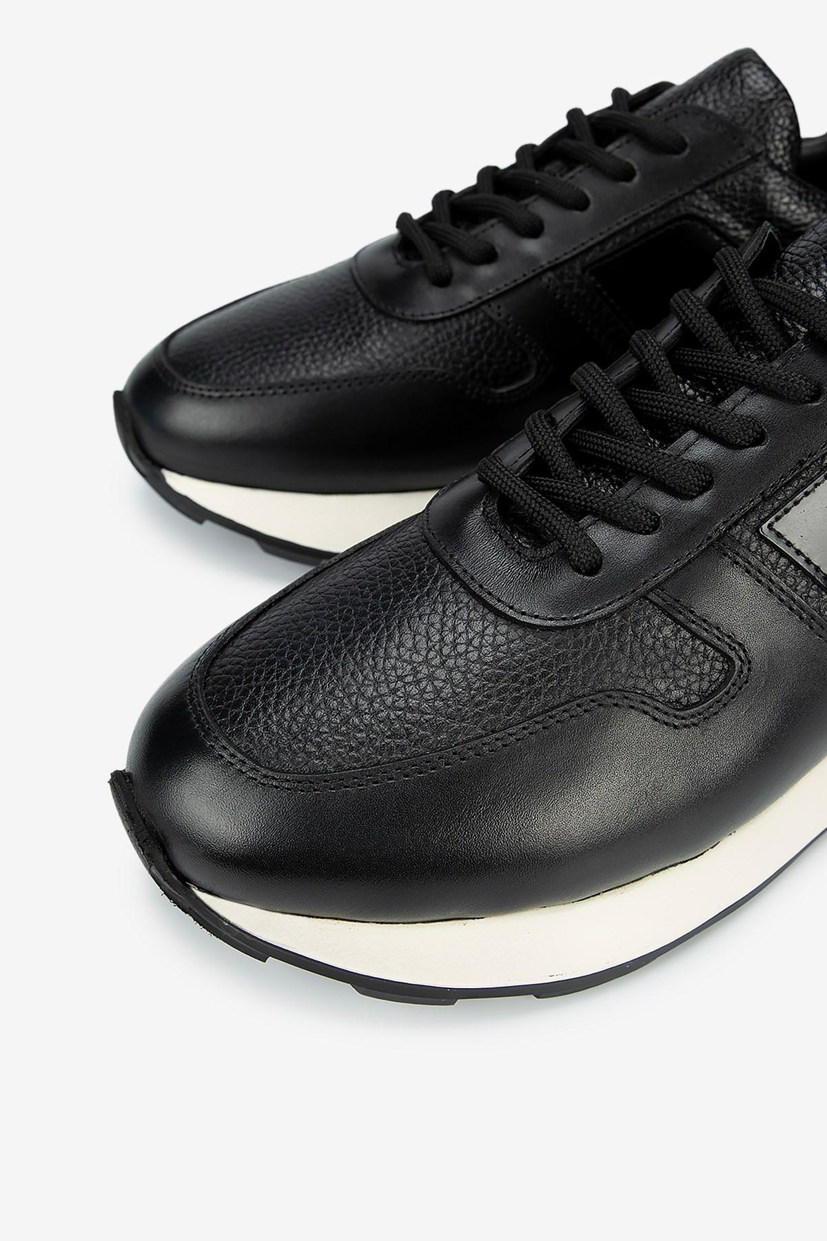 Erkek Deri Eva Tabanlı Retro Sneaker — Siyah · görsel 3