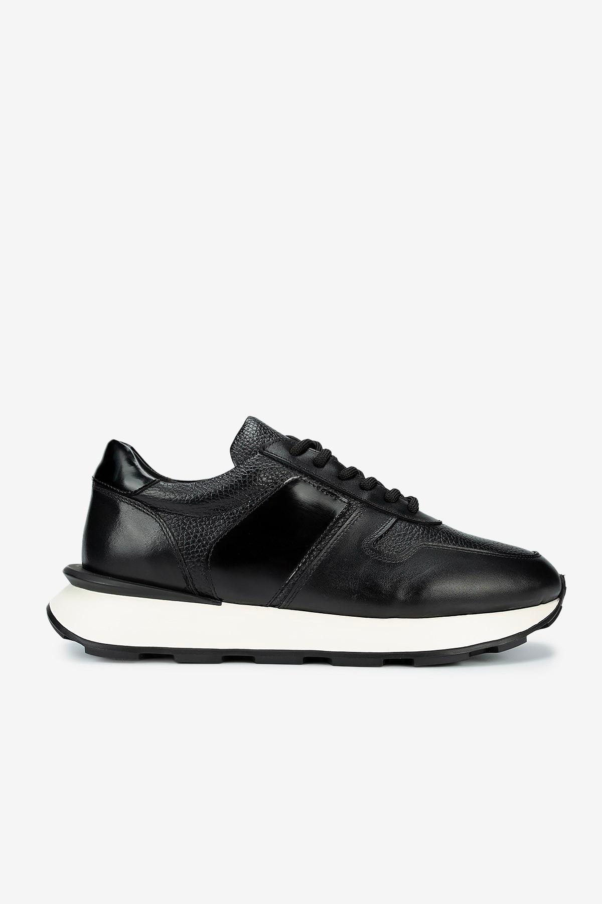 Erkek Deri Eva Tabanlı Retro Sneaker — Siyah