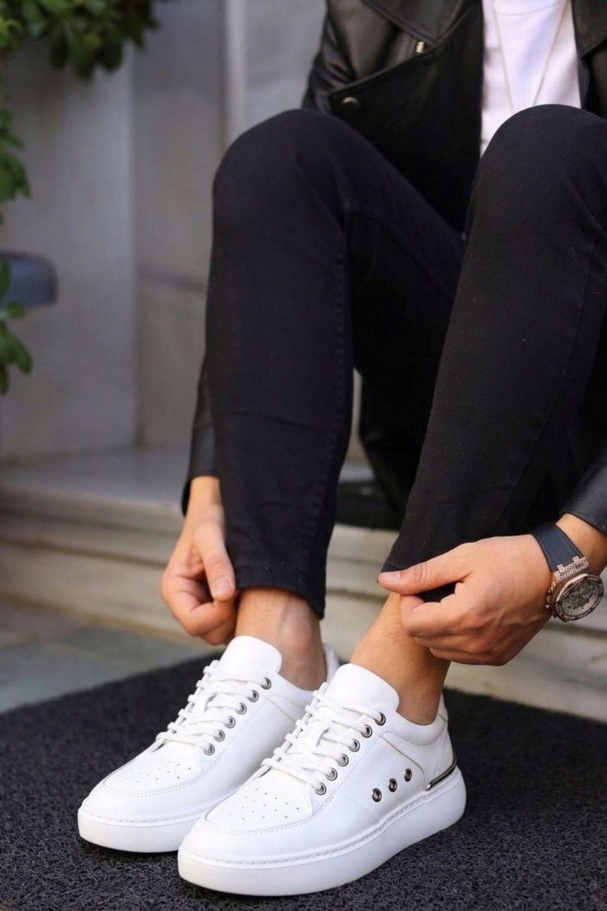 Erkek Deri Eva Tabanlı Metalik Detaylı Sneaker — Beyaz · görsel 5