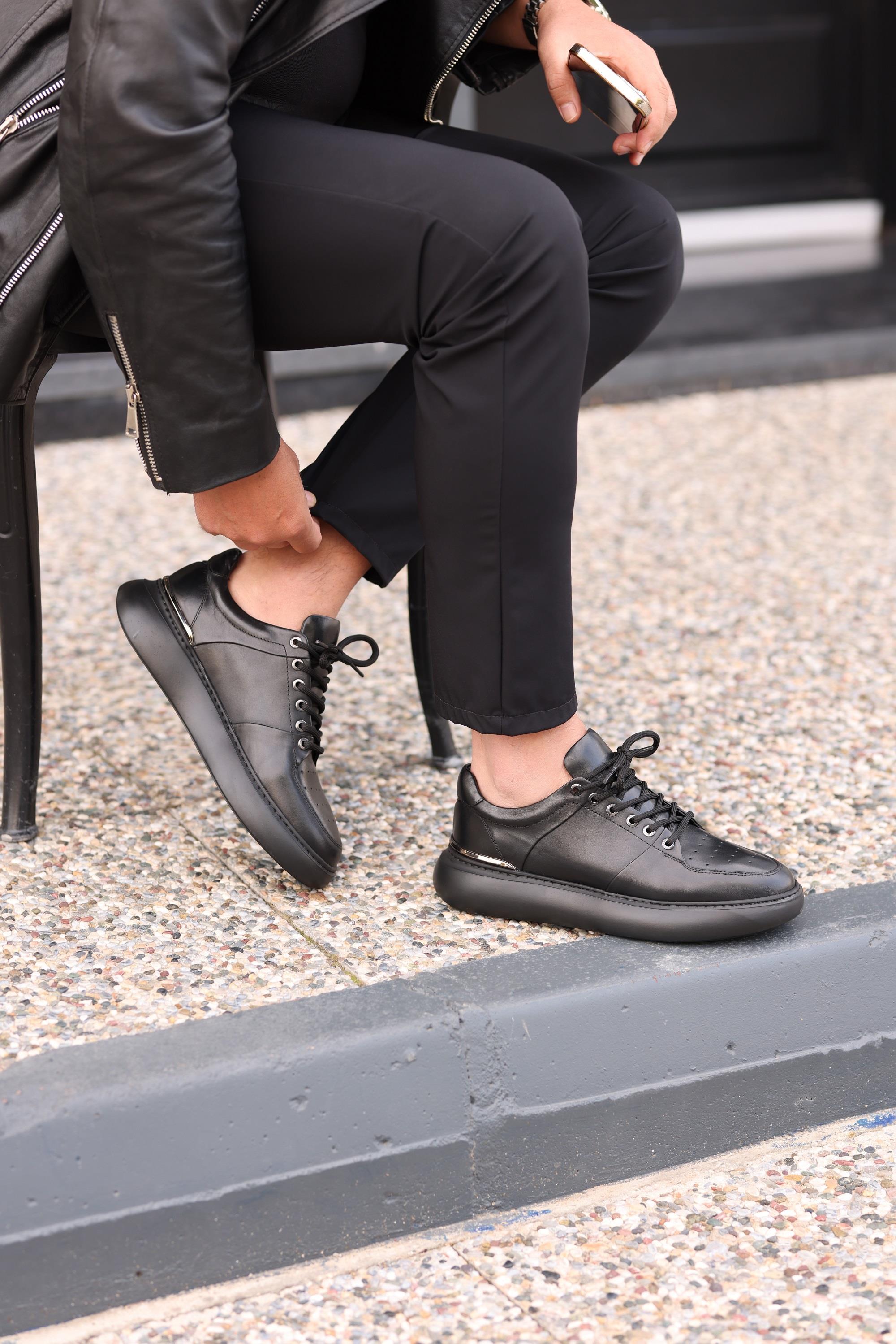 Erkek Deri Eva Tabanlı Dikiş Detaylı Sneaker — Siyah · görsel 2