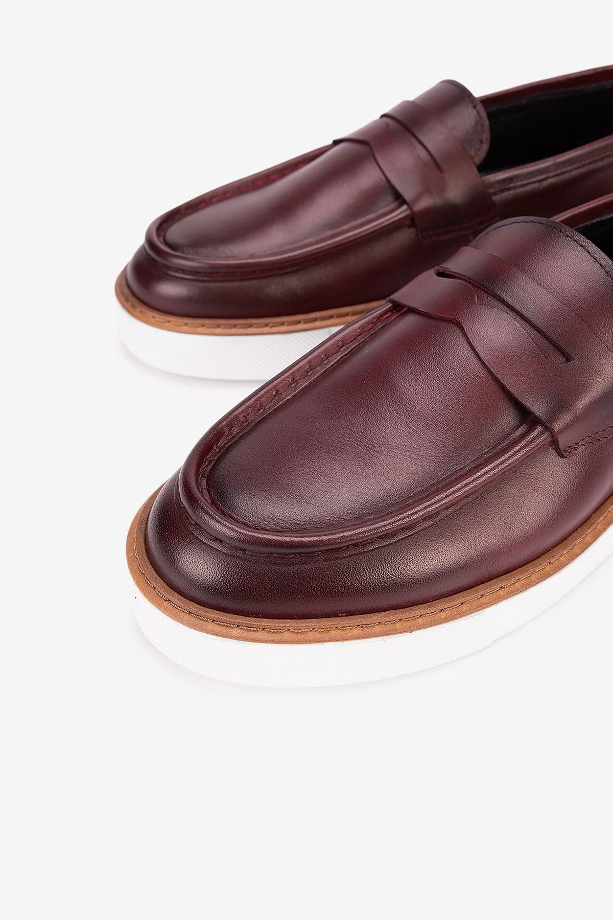 Erkek Deri Eva Tabanlı Bantlı Günlük Loafer — Bordo · görsel 3