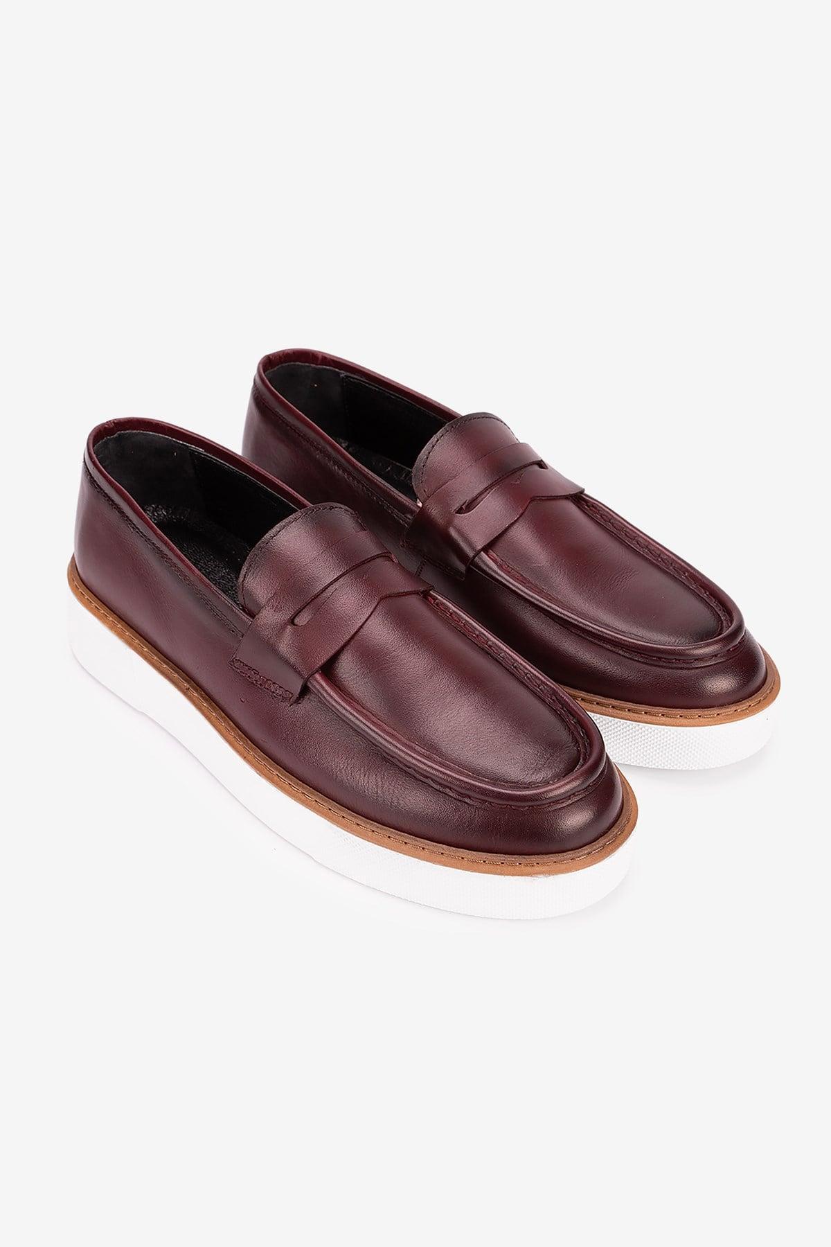 Erkek Deri Eva Tabanlı Bantlı Günlük Loafer — Bordo · görsel 2