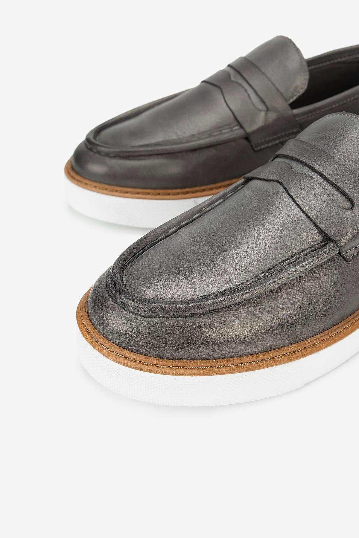 Erkek Deri Eva Tabanlı Bantlı Günlük Loafer – Füme · görsel 3