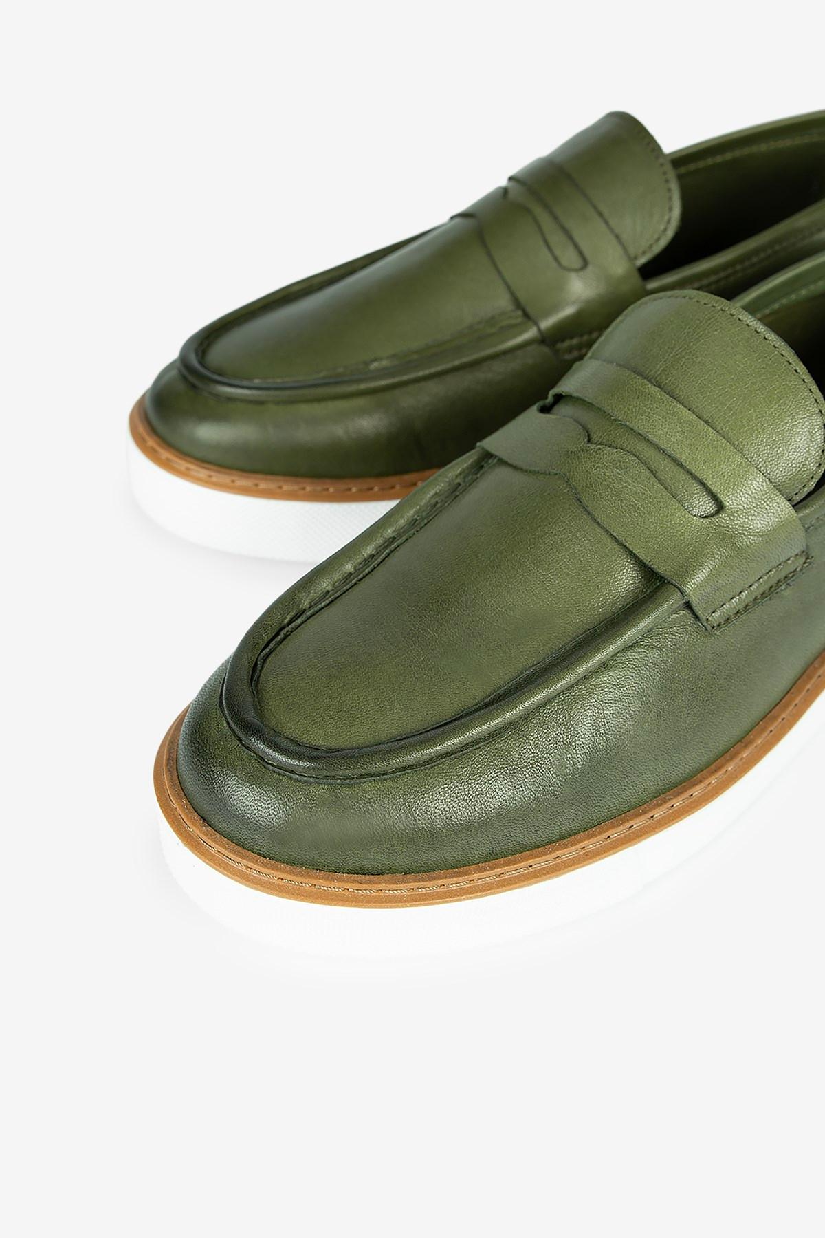 Erkek Deri Eva Tabanlı Bantlı Günlük Loafer — Haki · görsel 3