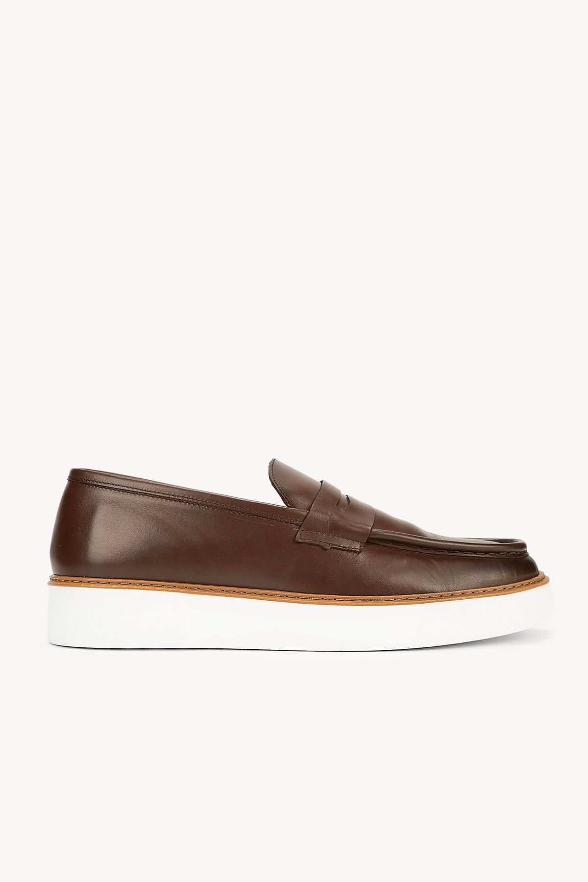 Erkek Deri Penny Günlük Loafer — Kahverengi