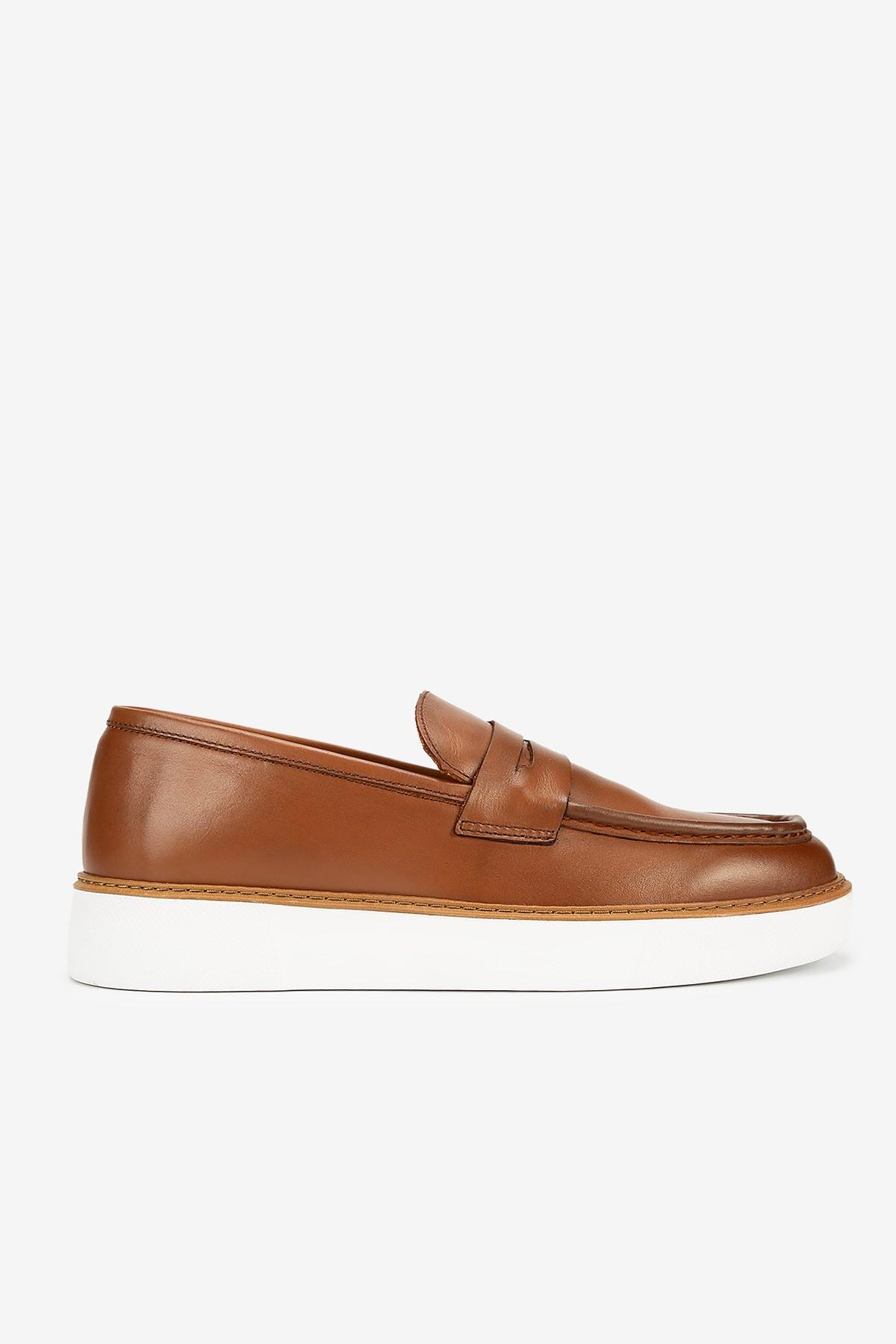 Erkek Deri Penny Günlük Loafer — Koyu Taba
