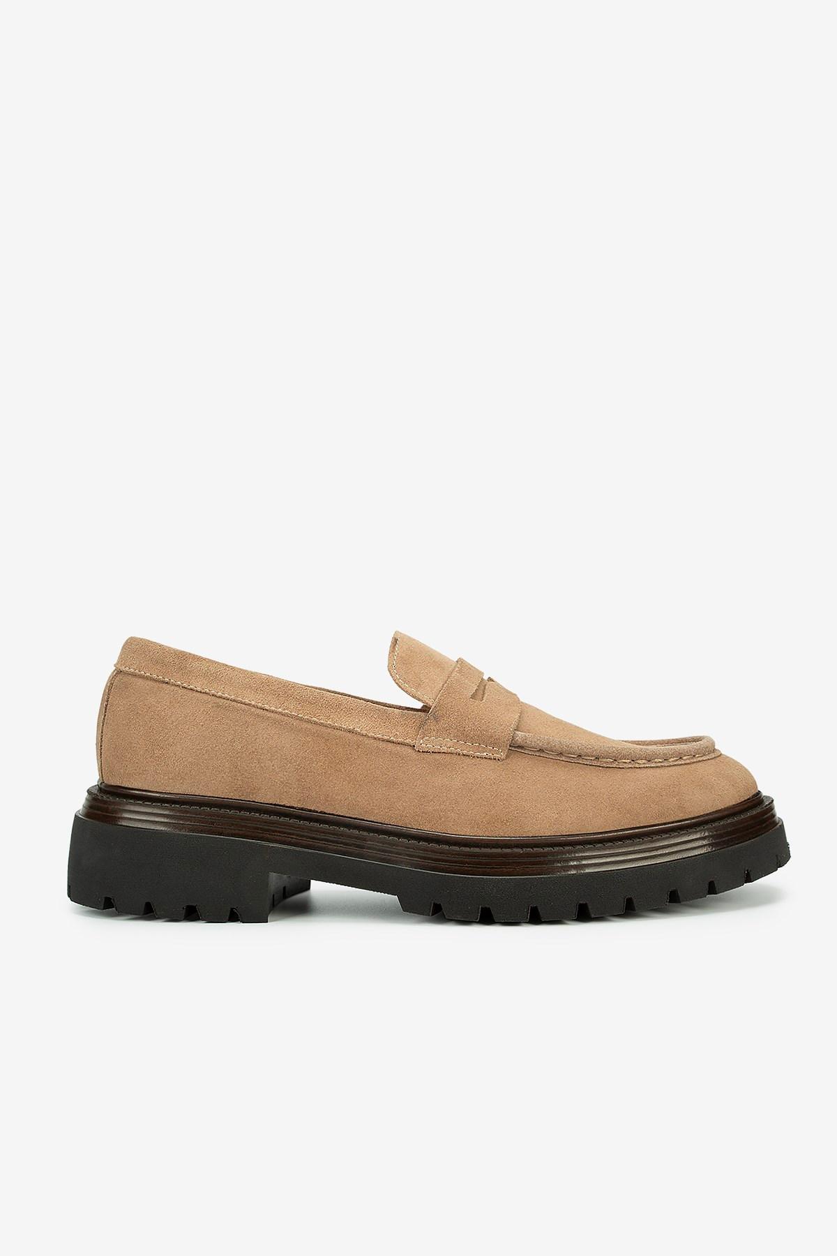 Erkek Süet Eva Tabanlı Bantlı Klasik Loafer — Bej
