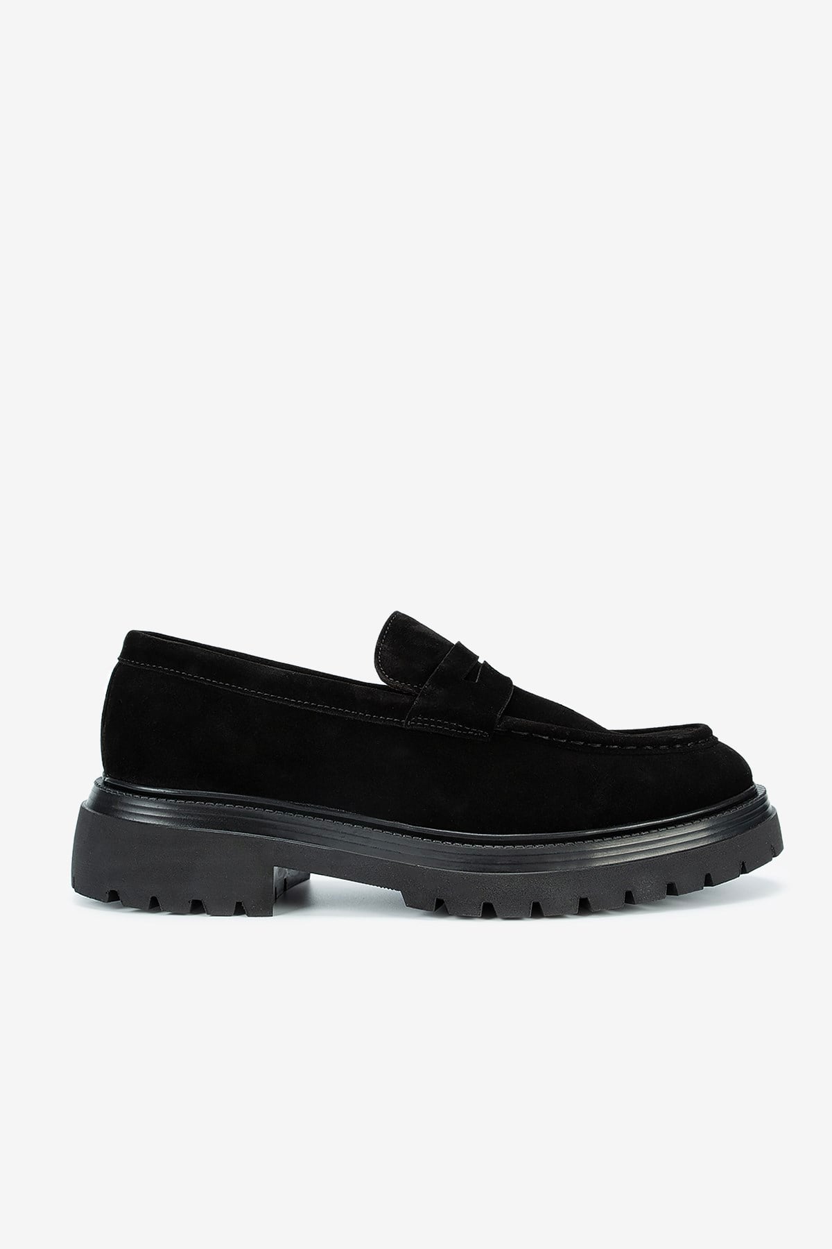 Erkek Süet Eva Tabanlı Bantlı Klasik Loafer — Siyah