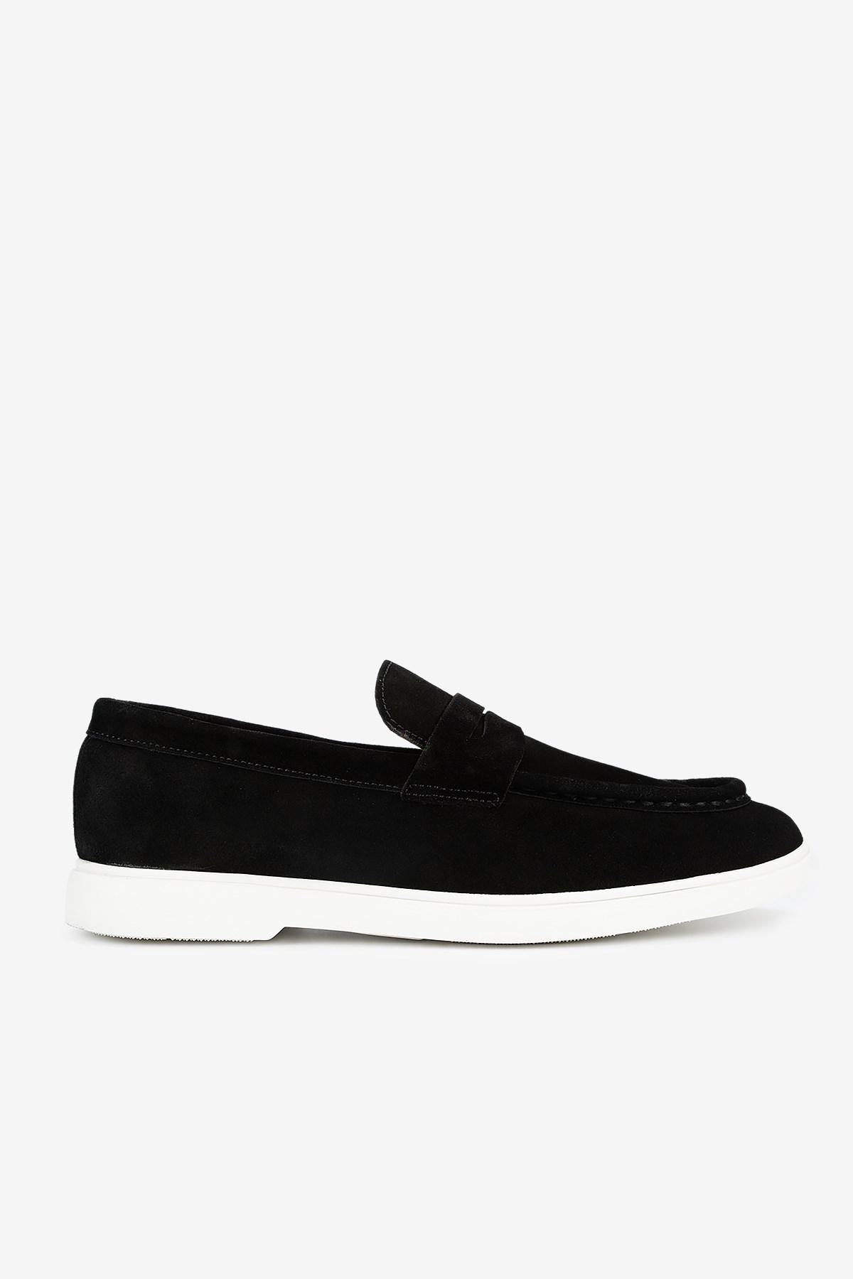 Erkek Süet Penny Günlük Loafer — Siyah