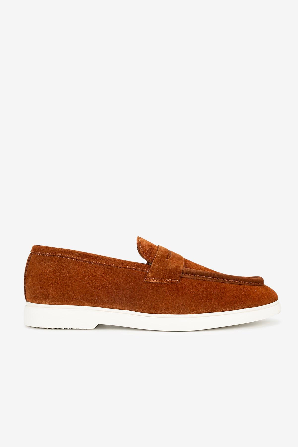 Erkek Süet Eva Tabanlı Bantlı Günlük Loafer — Taba