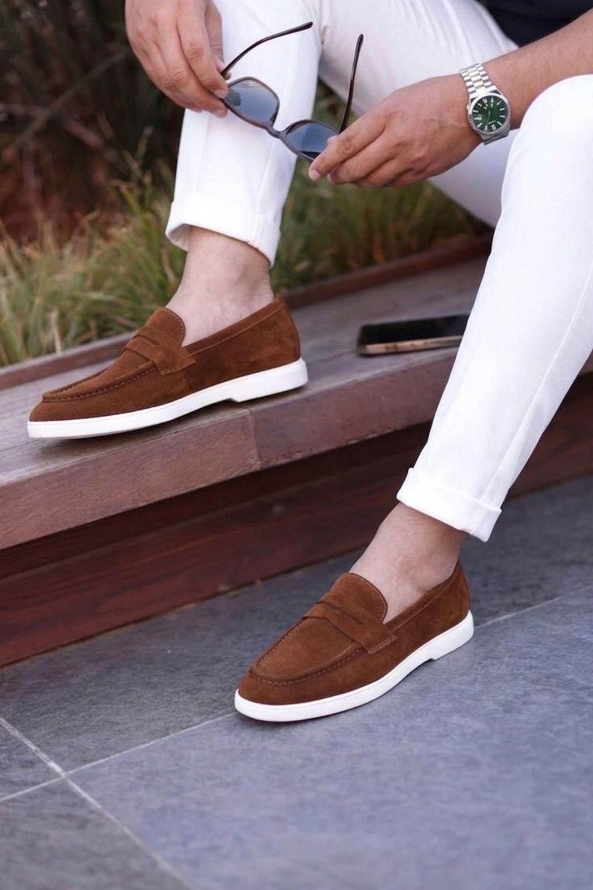 Erkek Süet Eva Tabanlı Bantlı Günlük Loafer — Taba · görsel 5