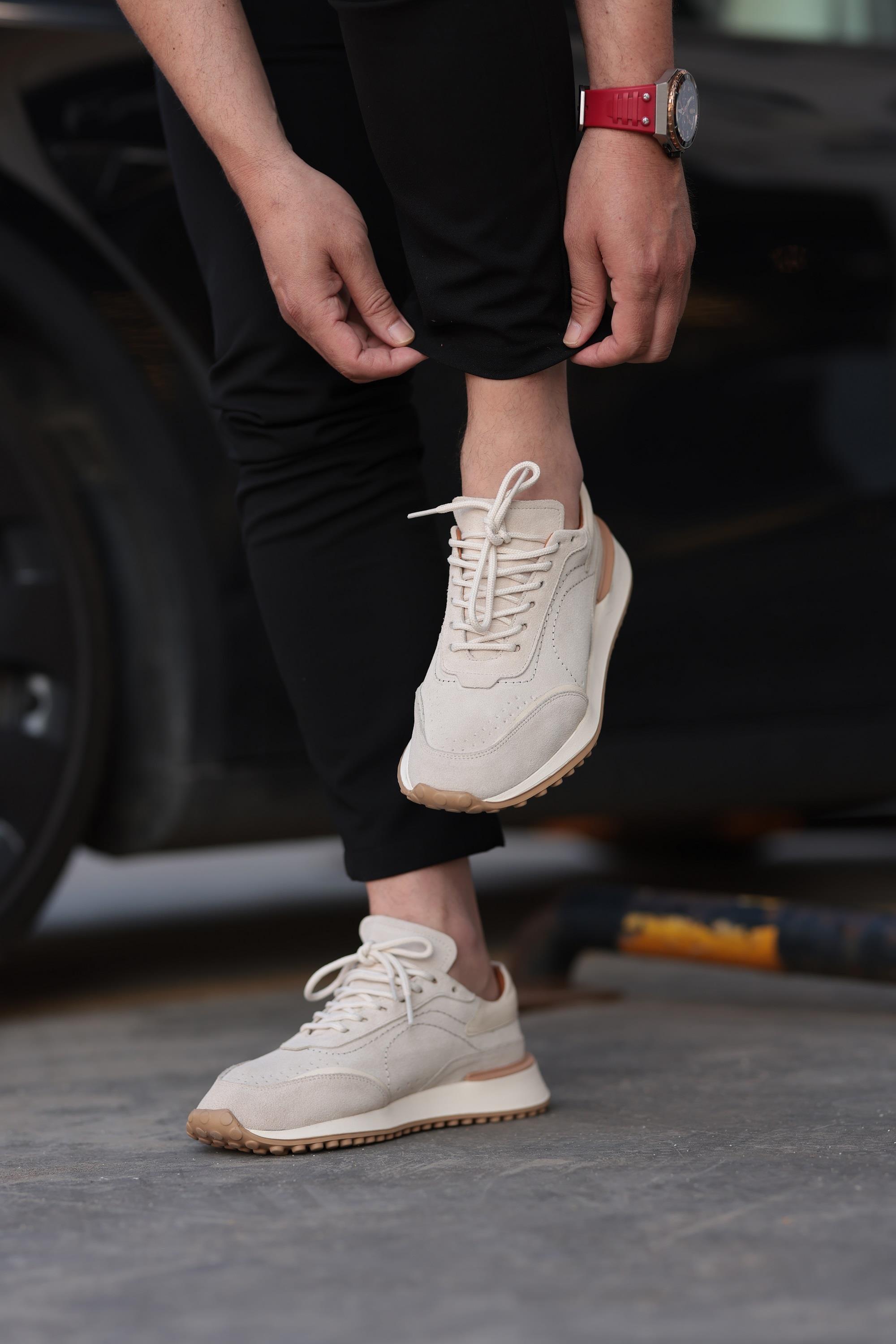 Erkek Süet Bağcıklı Günlük Sneaker — Bej · görsel 2