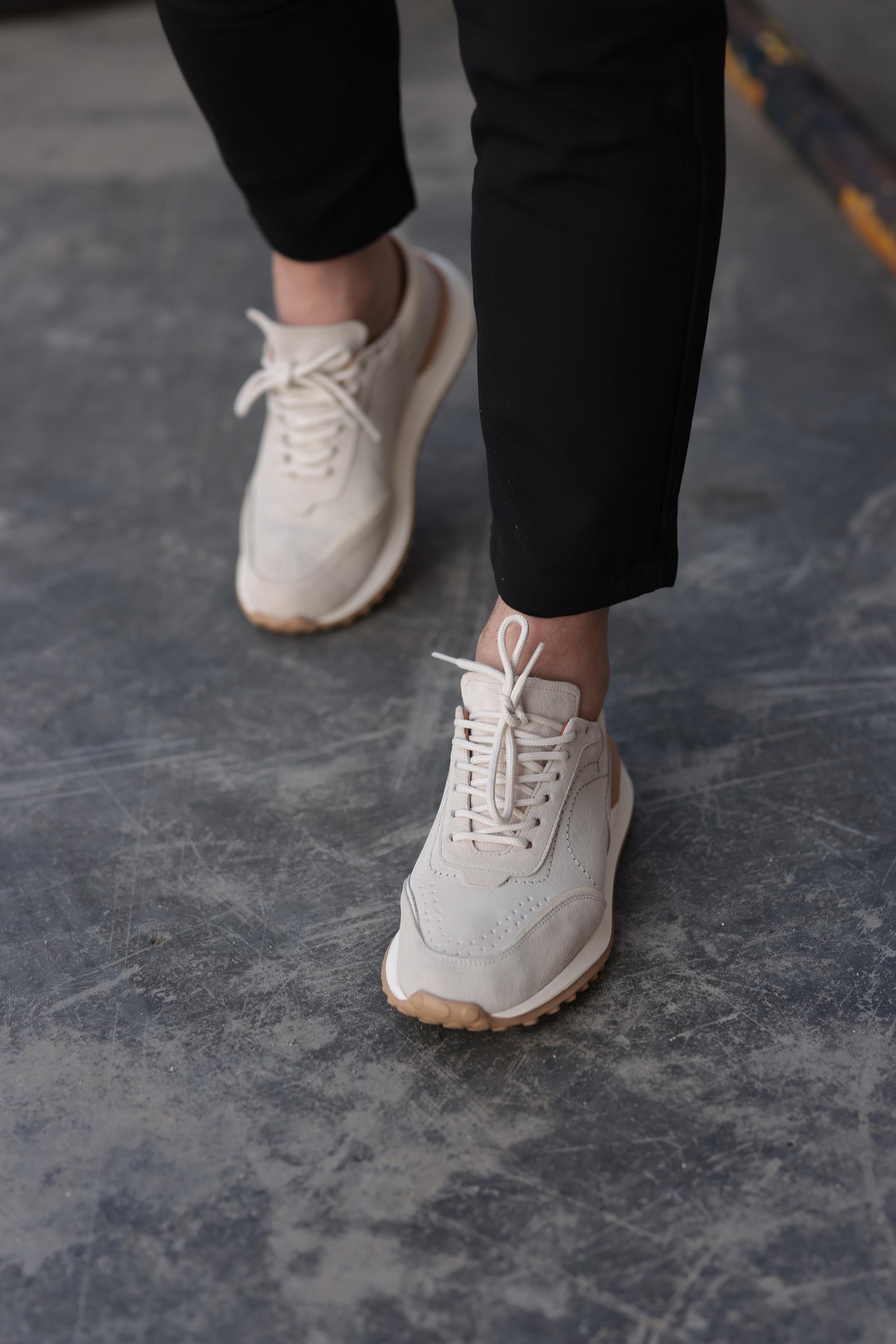 Erkek Süet Bağcıklı Günlük Sneaker — Bej · görsel 3