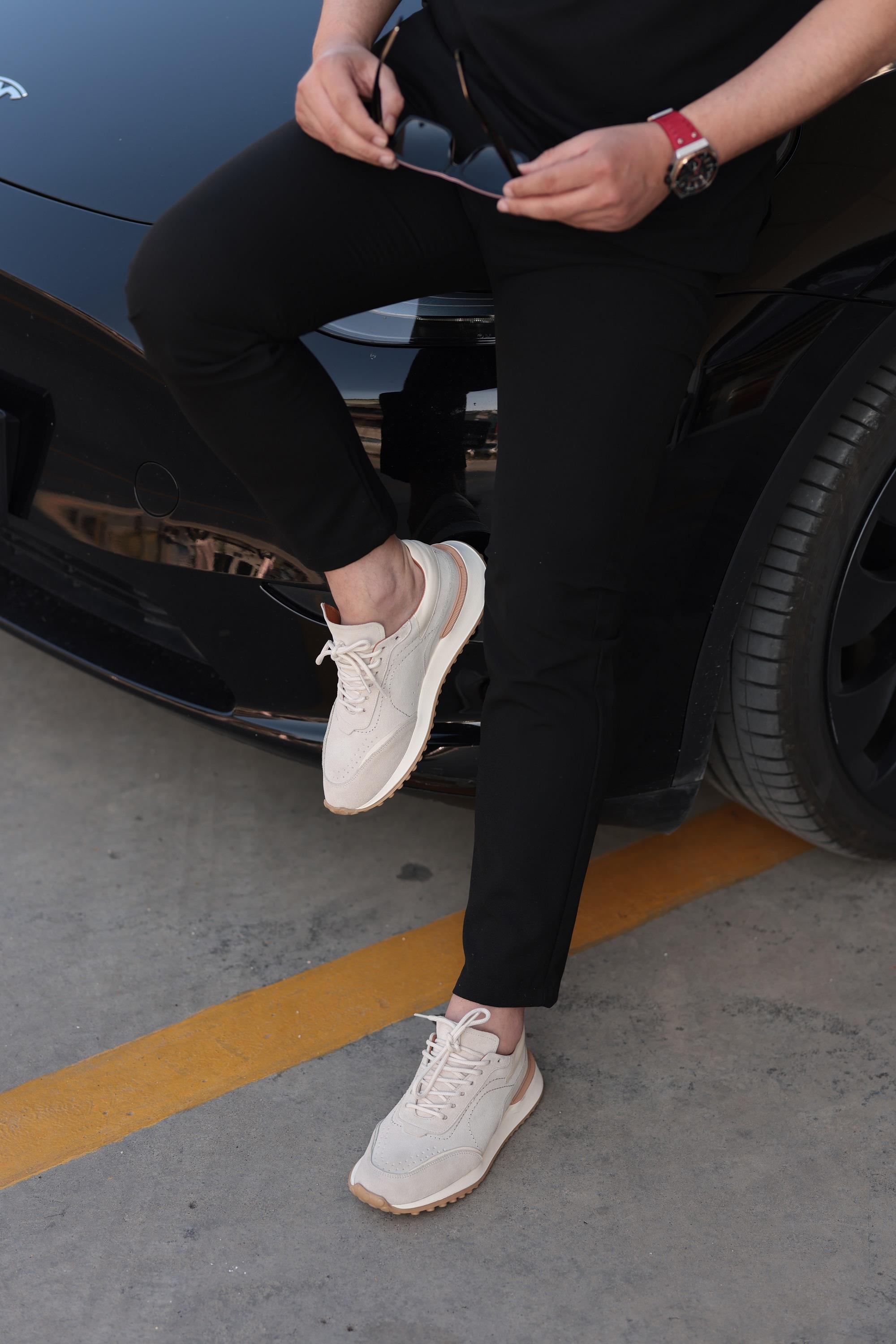 Erkek Süet Bağcıklı Günlük Sneaker — Bej