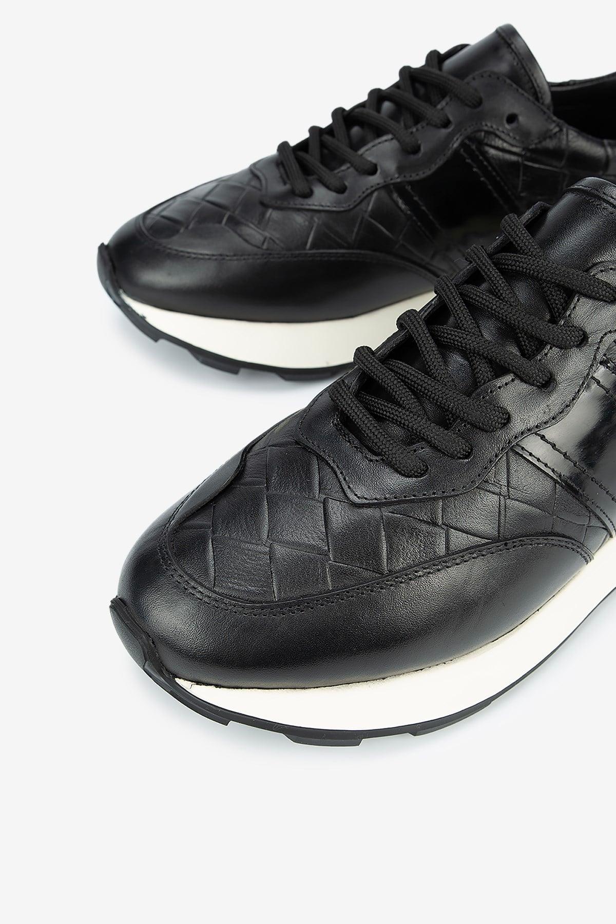 Erkek Kroko Desenli Deri Retro Sneaker — Siyah · görsel 3
