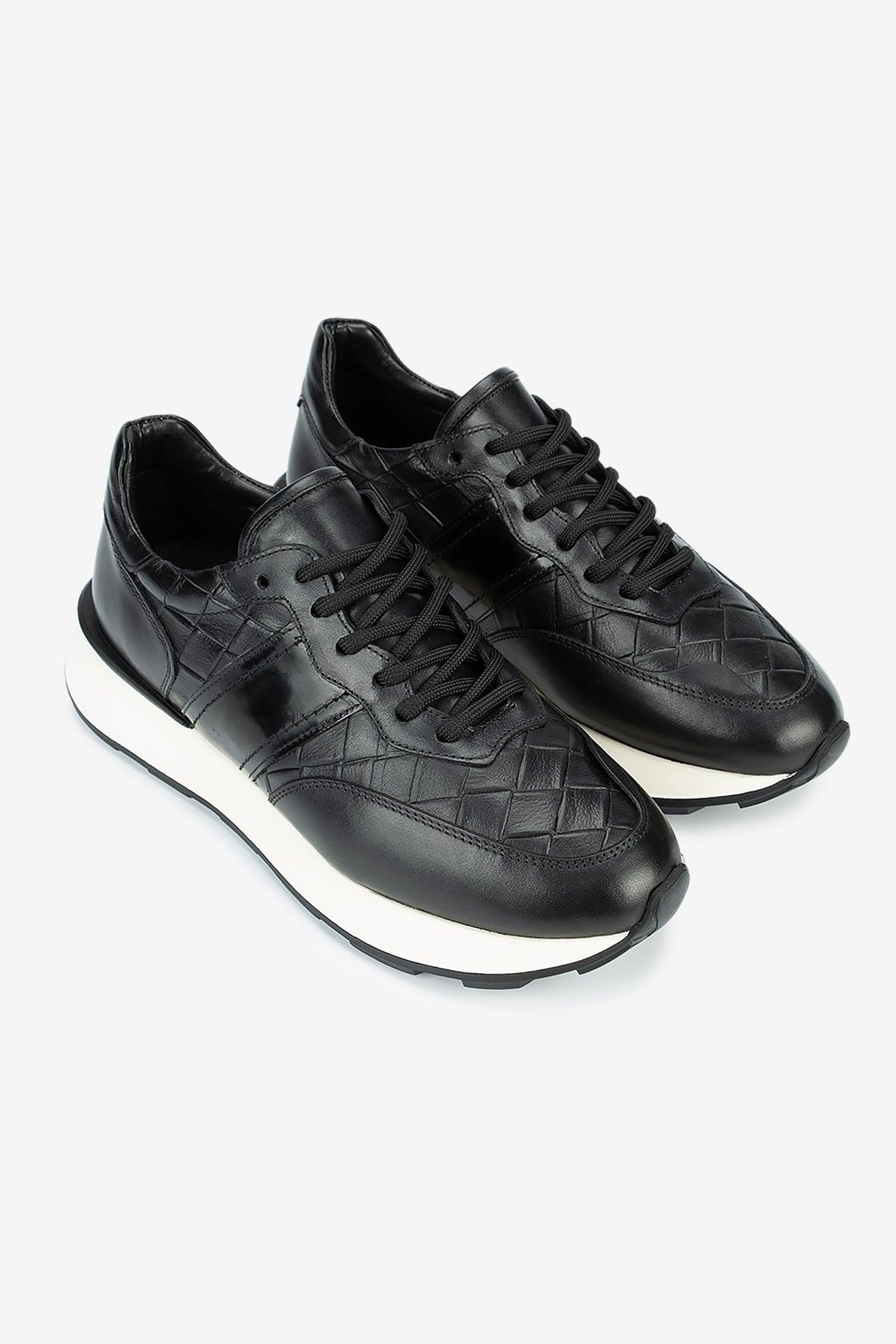 Erkek Kroko Desenli Deri Retro Sneaker — Siyah · görsel 2