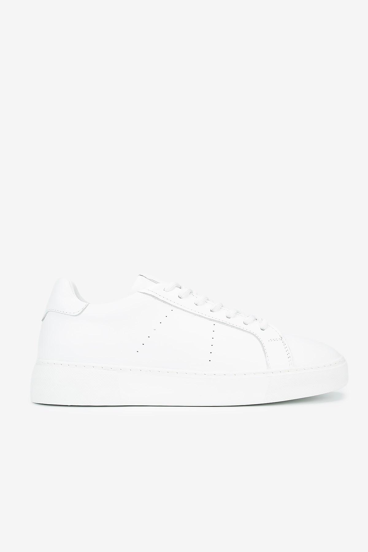 Erkek Deri Bağcıklı Günlük Sneaker — Beyaz