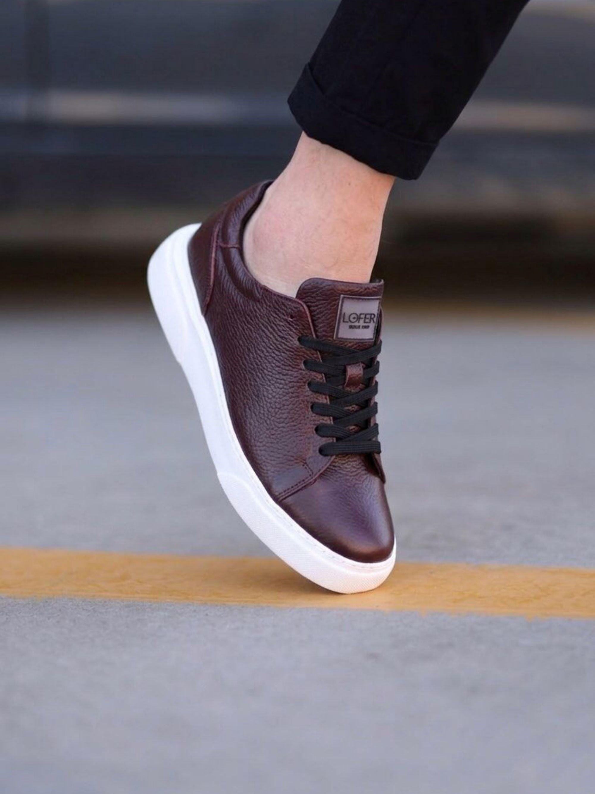 Erkek Floter Deri Bağcıklı Günlük Sneaker — Bordo · görsel 2
