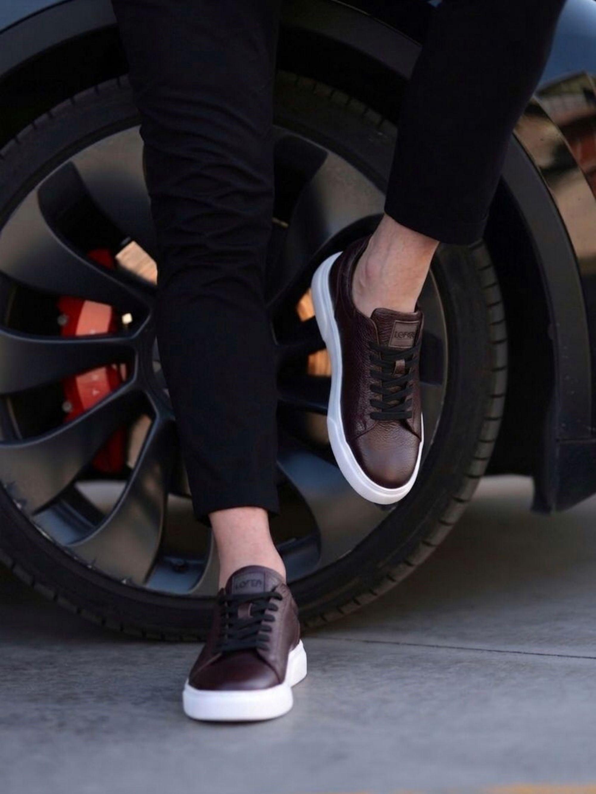 Erkek Floter Deri Bağcıklı Günlük Sneaker — Bordo