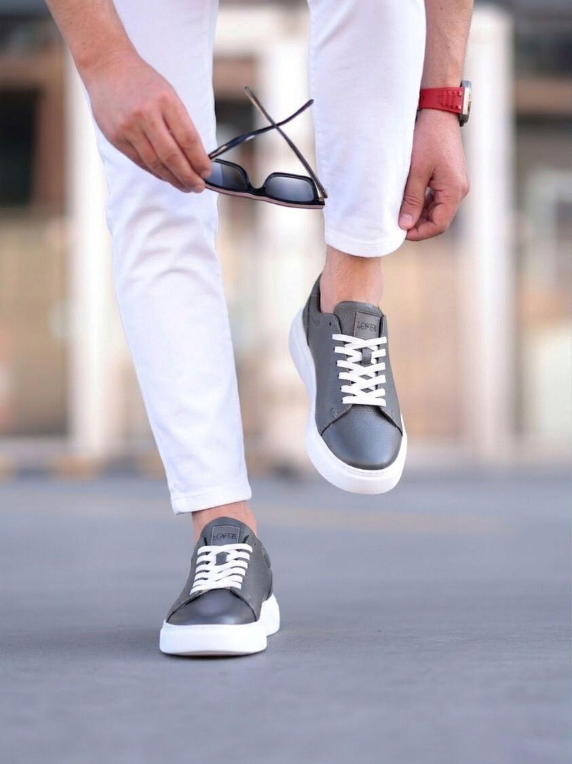 Erkek Floter Deri Bağcıklı Günlük Sneaker — Gri